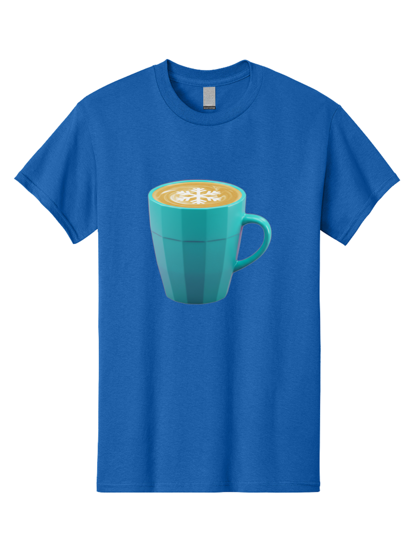 Blue-Coffee-Mug Men'S Graphic Tee, 100% Cotton, Comfortable Casual Summer Wear, Machine Washable, Coffee Cup, Blue Mug, Latte Art, Snowflake Design, Coffee Drink, Morning Coffee, Caffeine Boost, Beverage, Coffee Culture, Winter Theme Baa170