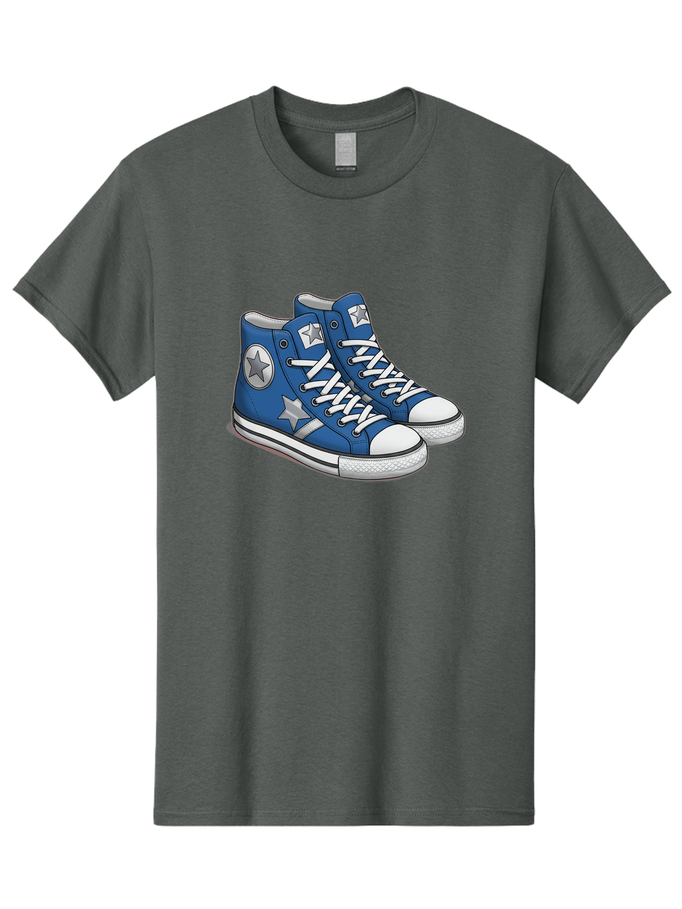 Blue-Converse-Sneakers Men'S Graphic Tee, 100% Cotton, Comfortable Casual Summer Wear, Machine Washable, Blue Sneakers, Star Design, White Laces, Converse Style, Casual Footwear, Sneaker Fashion, Streetwear, Blue Shoes, Star Pattern Baa171