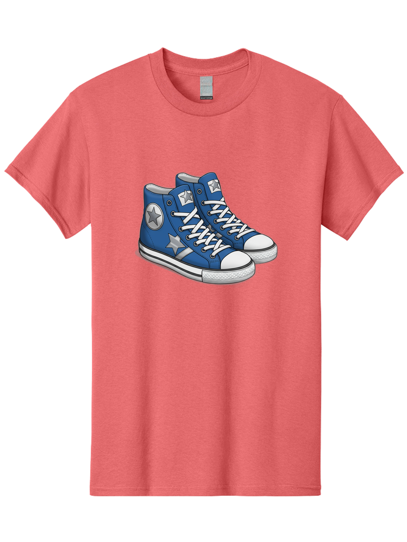 Blue-Converse-Sneakers Men'S Graphic Tee, 100% Cotton, Comfortable Casual Summer Wear, Machine Washable, Blue Sneakers, Star Design, White Laces, Converse Style, Casual Footwear, Sneaker Fashion, Streetwear, Blue Shoes, Star Pattern Baa171