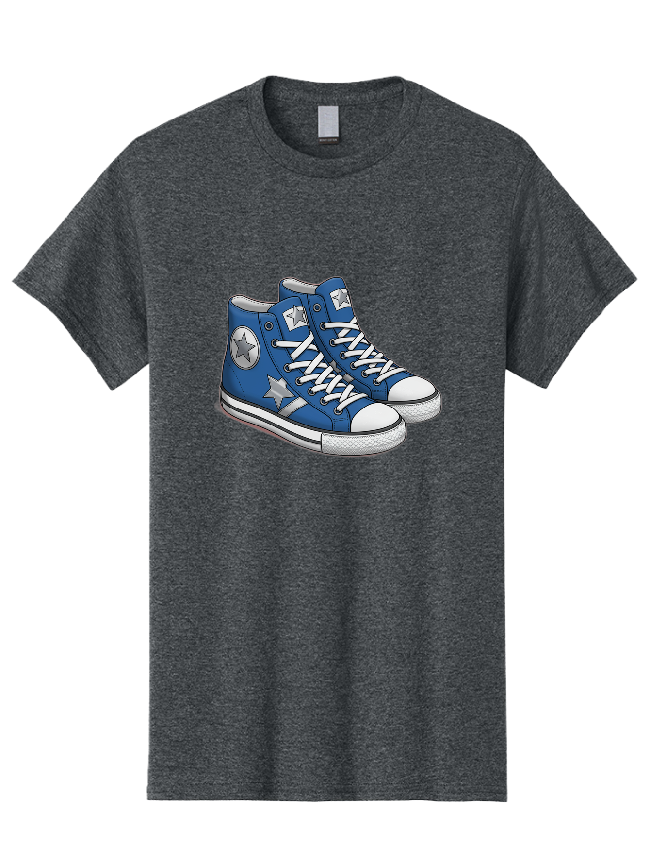 Blue-Converse-Sneakers Men'S Graphic Tee, 100% Cotton, Comfortable Casual Summer Wear, Machine Washable, Blue Sneakers, Star Design, White Laces, Converse Style, Casual Footwear, Sneaker Fashion, Streetwear, Blue Shoes, Star Pattern Baa171