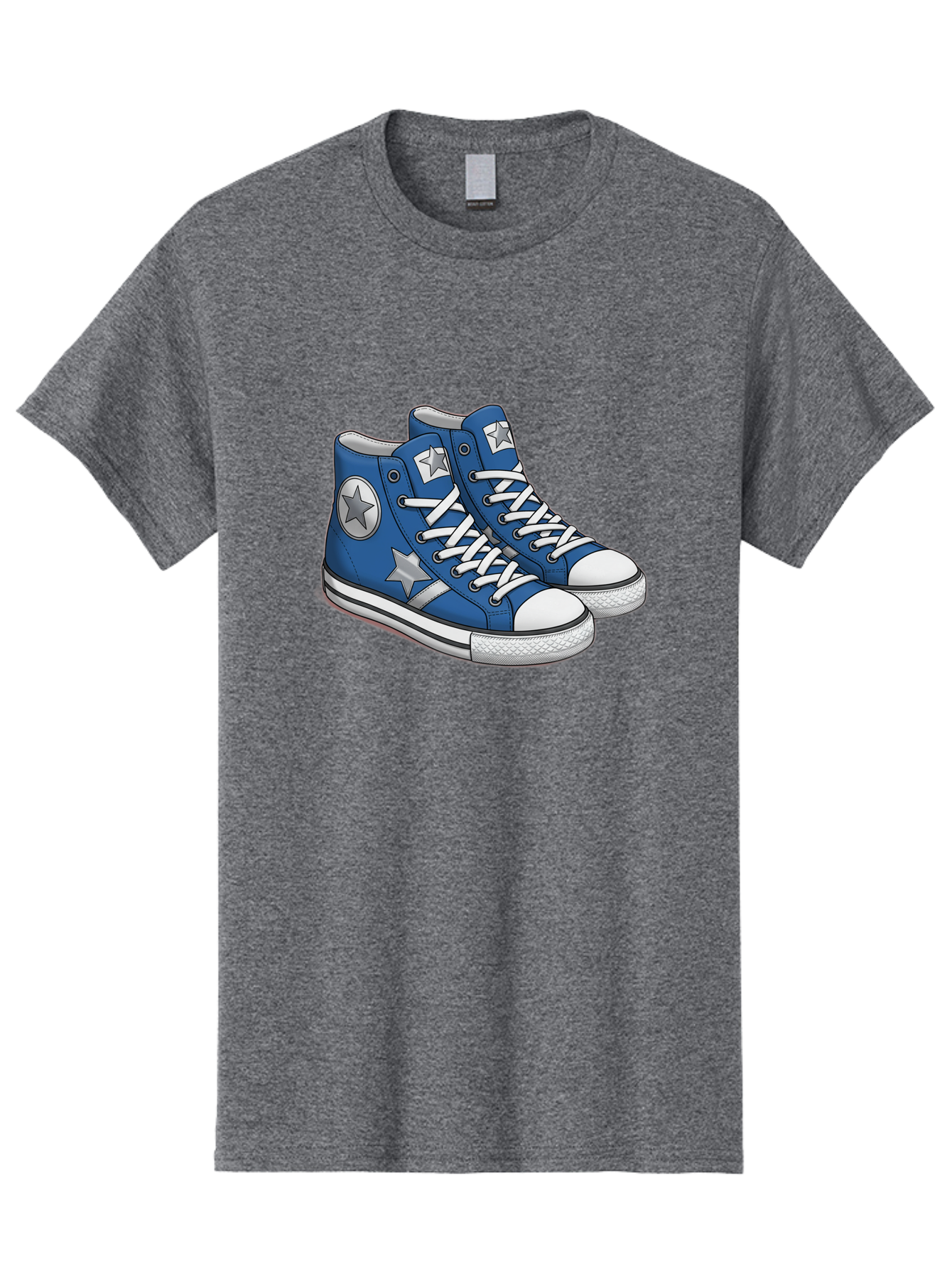 Blue-Converse-Sneakers Men'S Graphic Tee, 100% Cotton, Comfortable Casual Summer Wear, Machine Washable, Blue Sneakers, Star Design, White Laces, Converse Style, Casual Footwear, Sneaker Fashion, Streetwear, Blue Shoes, Star Pattern Baa171