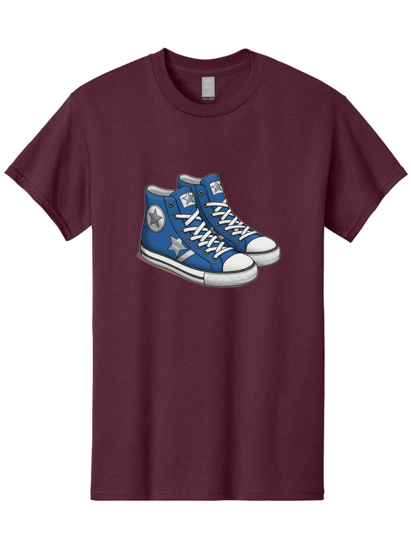 Blue-Converse-Sneakers Men'S Graphic Tee, 100% Cotton, Comfortable Casual Summer Wear, Machine Washable, Blue Sneakers, Star Design, White Laces, Converse Style, Casual Footwear, Sneaker Fashion, Streetwear, Blue Shoes, Star Pattern Baa171