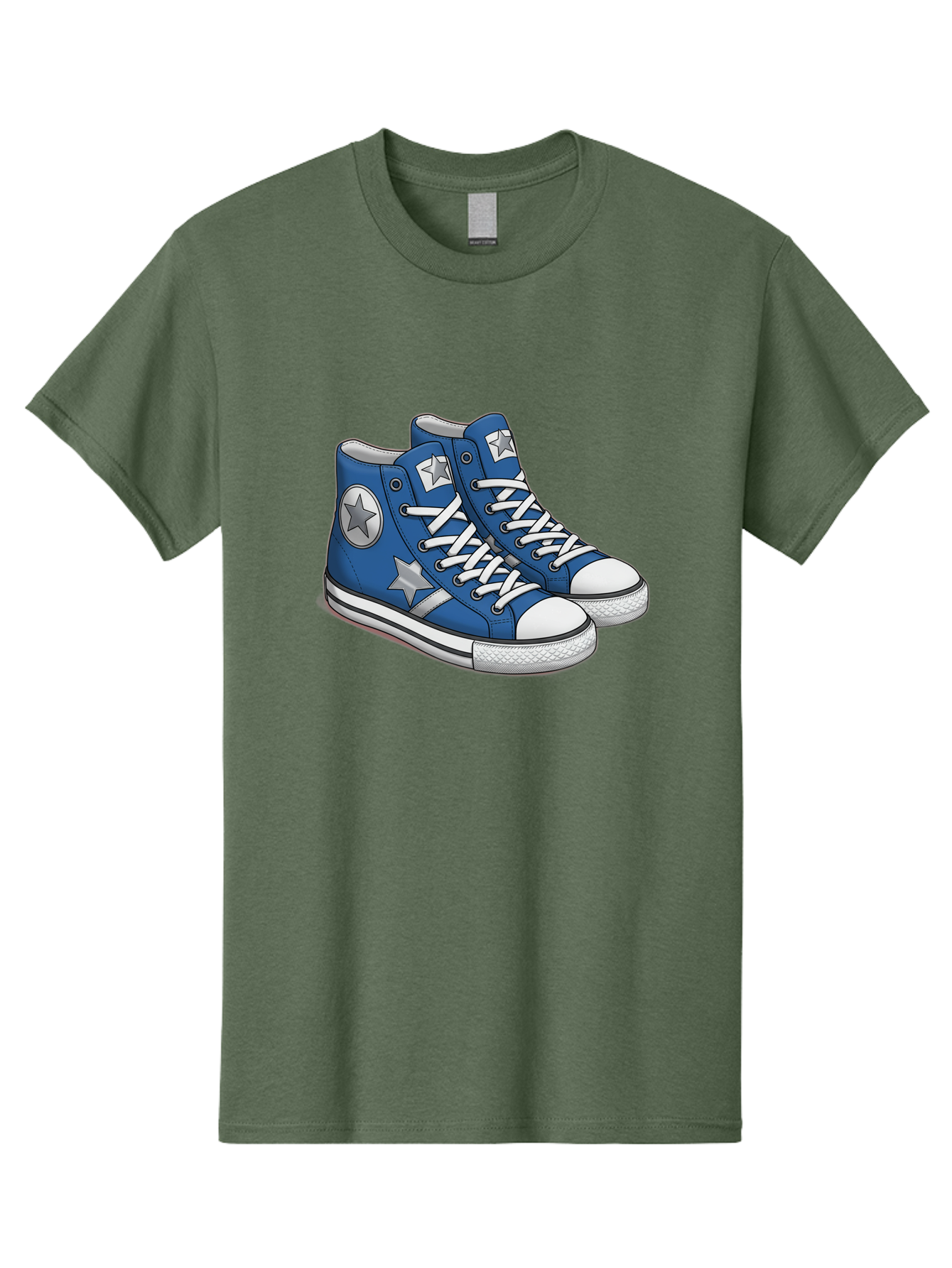 Blue-Converse-Sneakers Men'S Graphic Tee, 100% Cotton, Comfortable Casual Summer Wear, Machine Washable, Blue Sneakers, Star Design, White Laces, Converse Style, Casual Footwear, Sneaker Fashion, Streetwear, Blue Shoes, Star Pattern Baa171