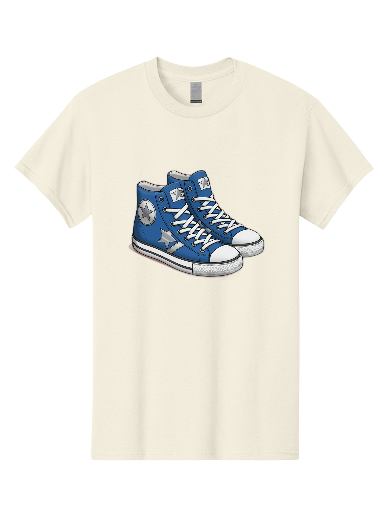 Blue-Converse-Sneakers Men'S Graphic Tee, 100% Cotton, Comfortable Casual Summer Wear, Machine Washable, Blue Sneakers, Star Design, White Laces, Converse Style, Casual Footwear, Sneaker Fashion, Streetwear, Blue Shoes, Star Pattern Baa171