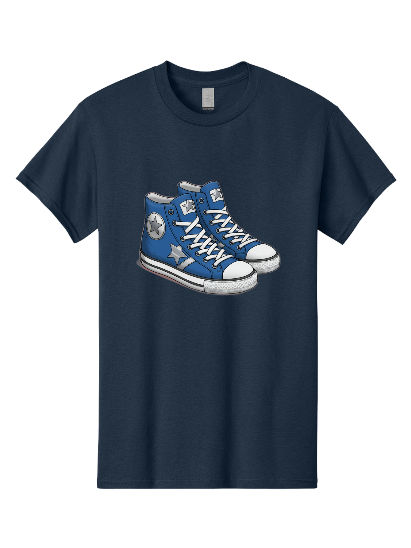 Blue-Converse-Sneakers Men'S Graphic Tee, 100% Cotton, Comfortable Casual Summer Wear, Machine Washable, Blue Sneakers, Star Design, White Laces, Converse Style, Casual Footwear, Sneaker Fashion, Streetwear, Blue Shoes, Star Pattern Baa171