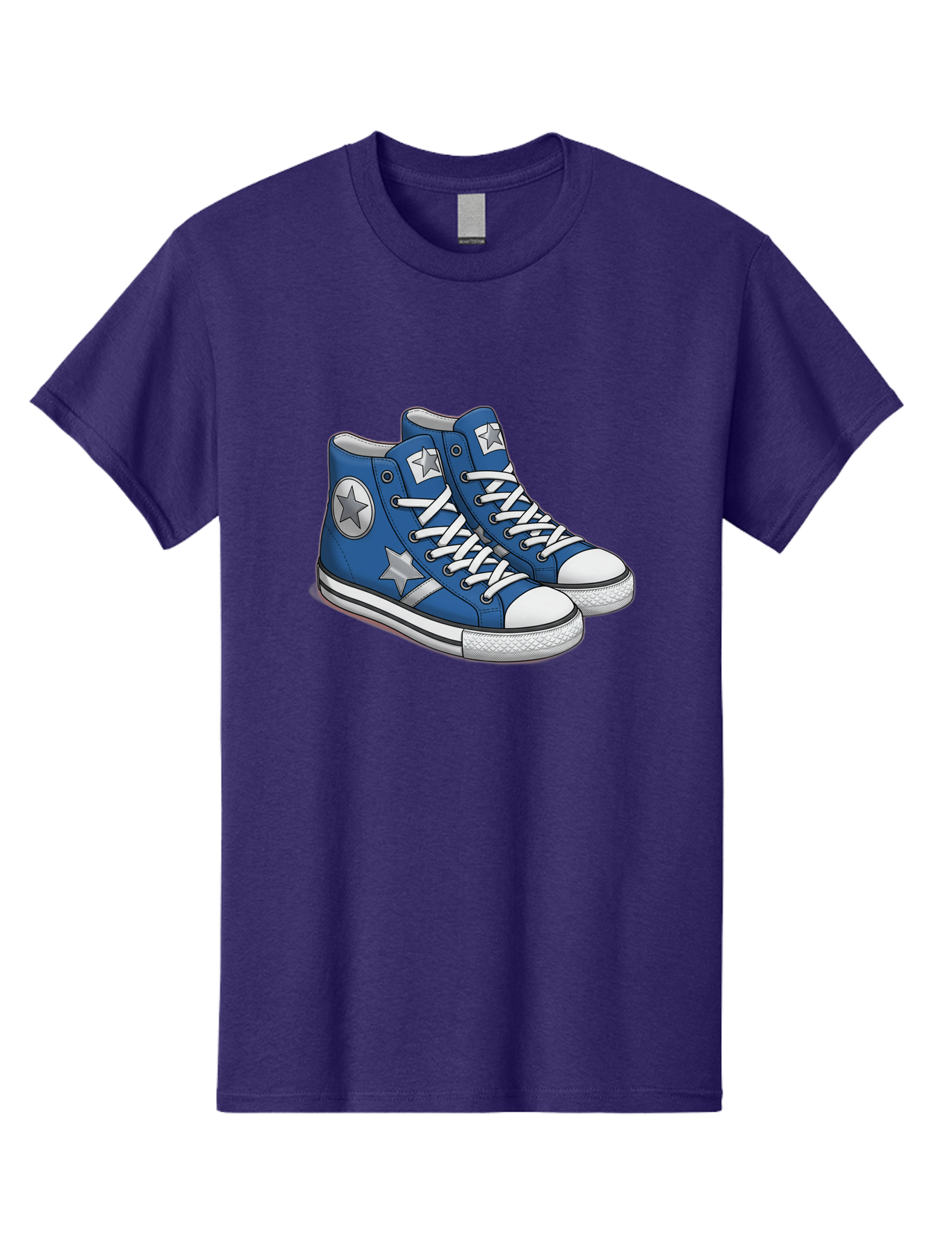 Blue-Converse-Sneakers Men'S Graphic Tee, 100% Cotton, Comfortable Casual Summer Wear, Machine Washable, Blue Sneakers, Star Design, White Laces, Converse Style, Casual Footwear, Sneaker Fashion, Streetwear, Blue Shoes, Star Pattern Baa171