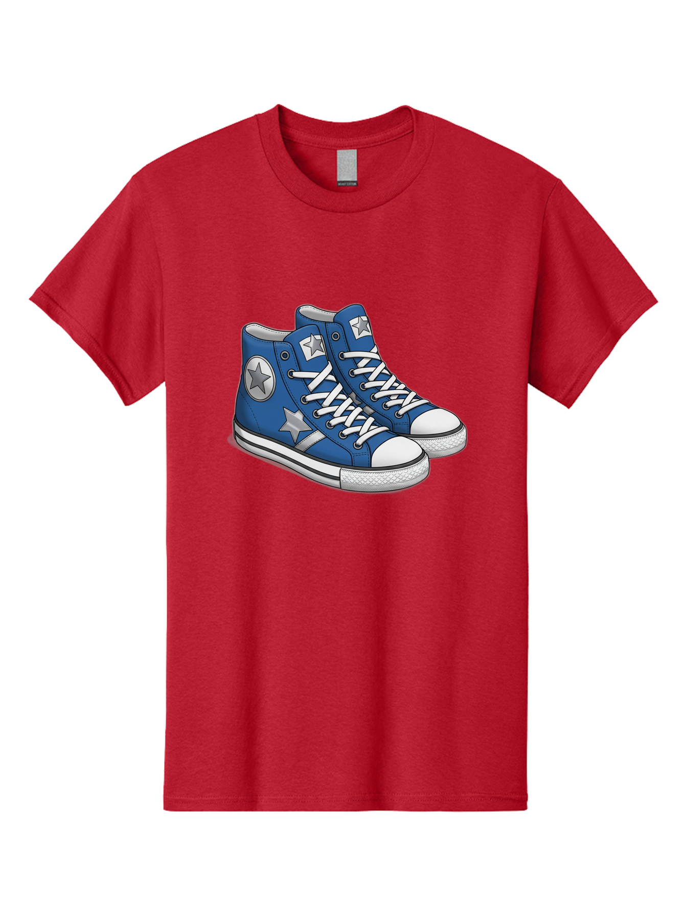 Blue-Converse-Sneakers Men'S Graphic Tee, 100% Cotton, Comfortable Casual Summer Wear, Machine Washable, Blue Sneakers, Star Design, White Laces, Converse Style, Casual Footwear, Sneaker Fashion, Streetwear, Blue Shoes, Star Pattern Baa171