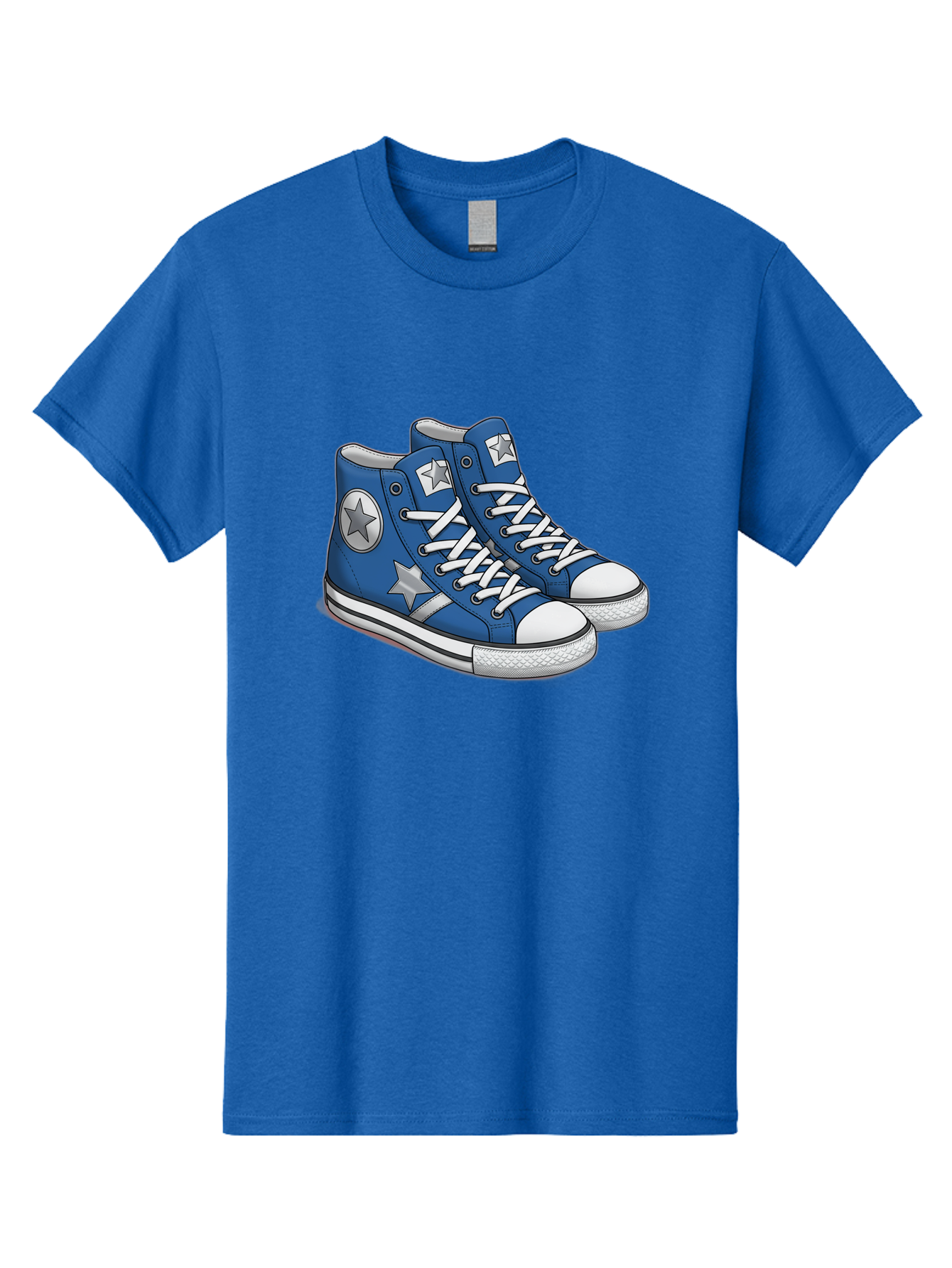 Blue-Converse-Sneakers Men'S Graphic Tee, 100% Cotton, Comfortable Casual Summer Wear, Machine Washable, Blue Sneakers, Star Design, White Laces, Converse Style, Casual Footwear, Sneaker Fashion, Streetwear, Blue Shoes, Star Pattern Baa171