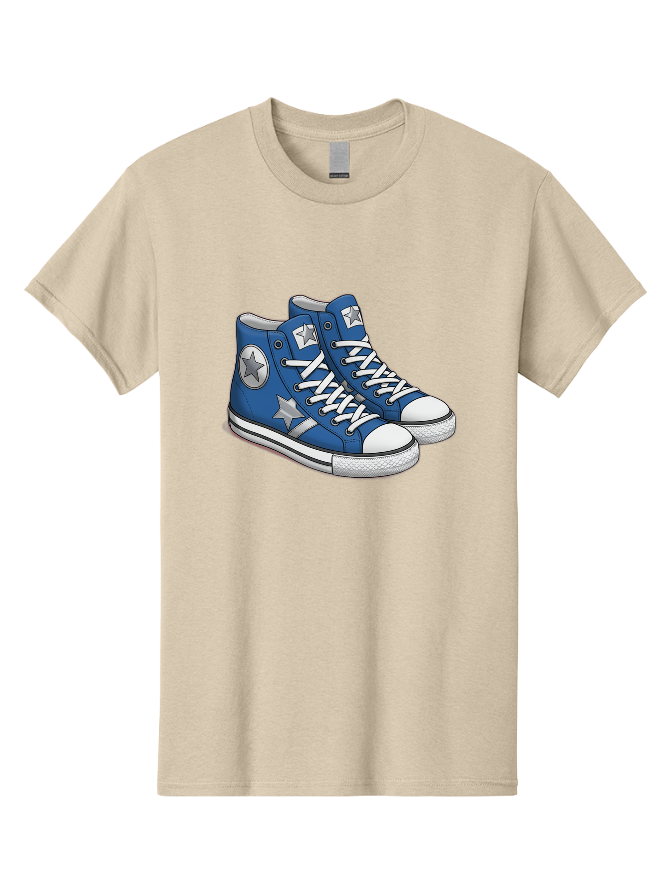 Blue-Converse-Sneakers Men'S Graphic Tee, 100% Cotton, Comfortable Casual Summer Wear, Machine Washable, Blue Sneakers, Star Design, White Laces, Converse Style, Casual Footwear, Sneaker Fashion, Streetwear, Blue Shoes, Star Pattern Baa171