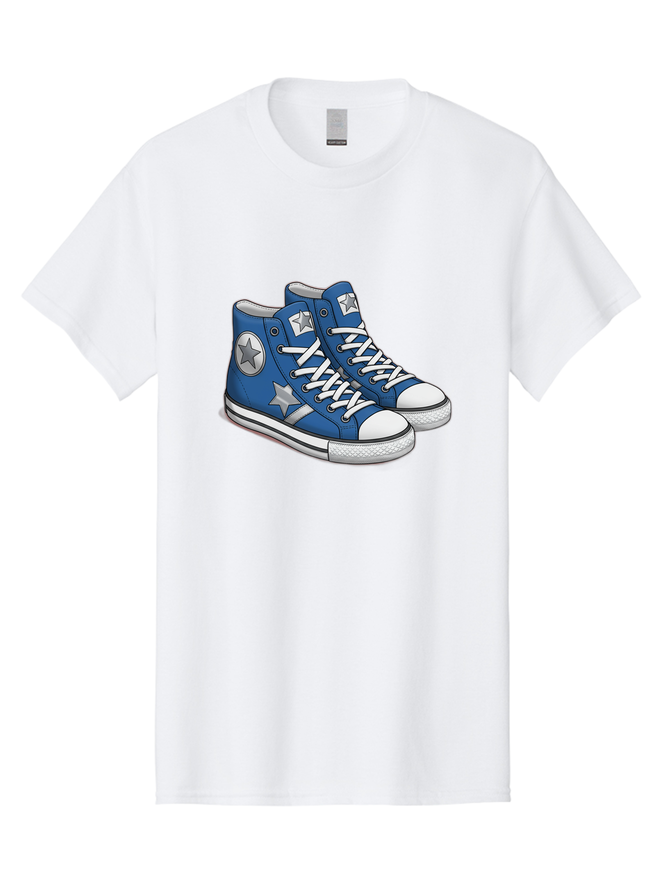 Blue-Converse-Sneakers Men'S Graphic Tee, 100% Cotton, Comfortable Casual Summer Wear, Machine Washable, Blue Sneakers, Star Design, White Laces, Converse Style, Casual Footwear, Sneaker Fashion, Streetwear, Blue Shoes, Star Pattern Baa171