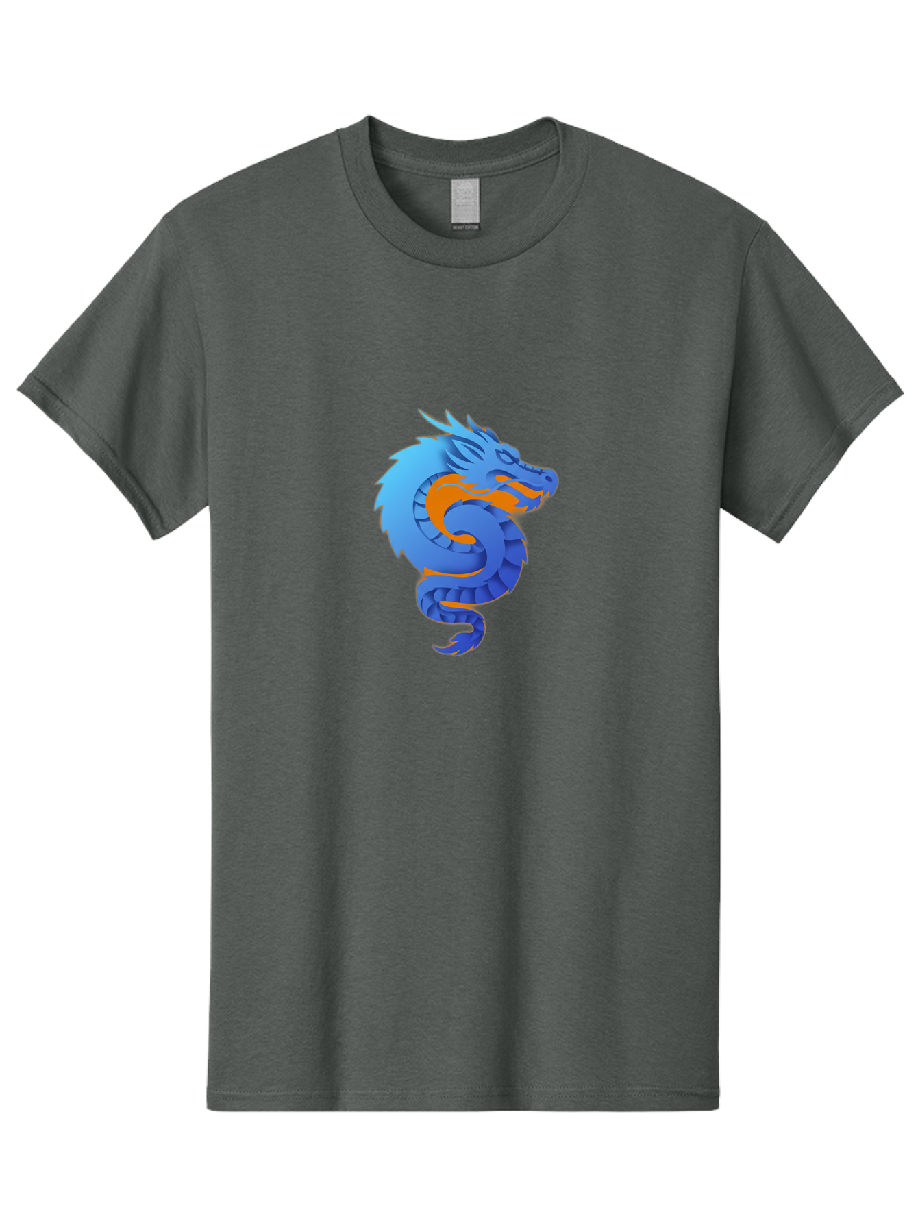 Blue-Dragon Men'S Graphic Tee, 100% Cotton, Comfortable Casual Summer Wear, Machine Washable, Blue Dragon, Orange Flames, Mythical Creature, Fantasy Art, Cartoon Illustration, Digital Graphics, Dragon Design, Logo Concept Baa173