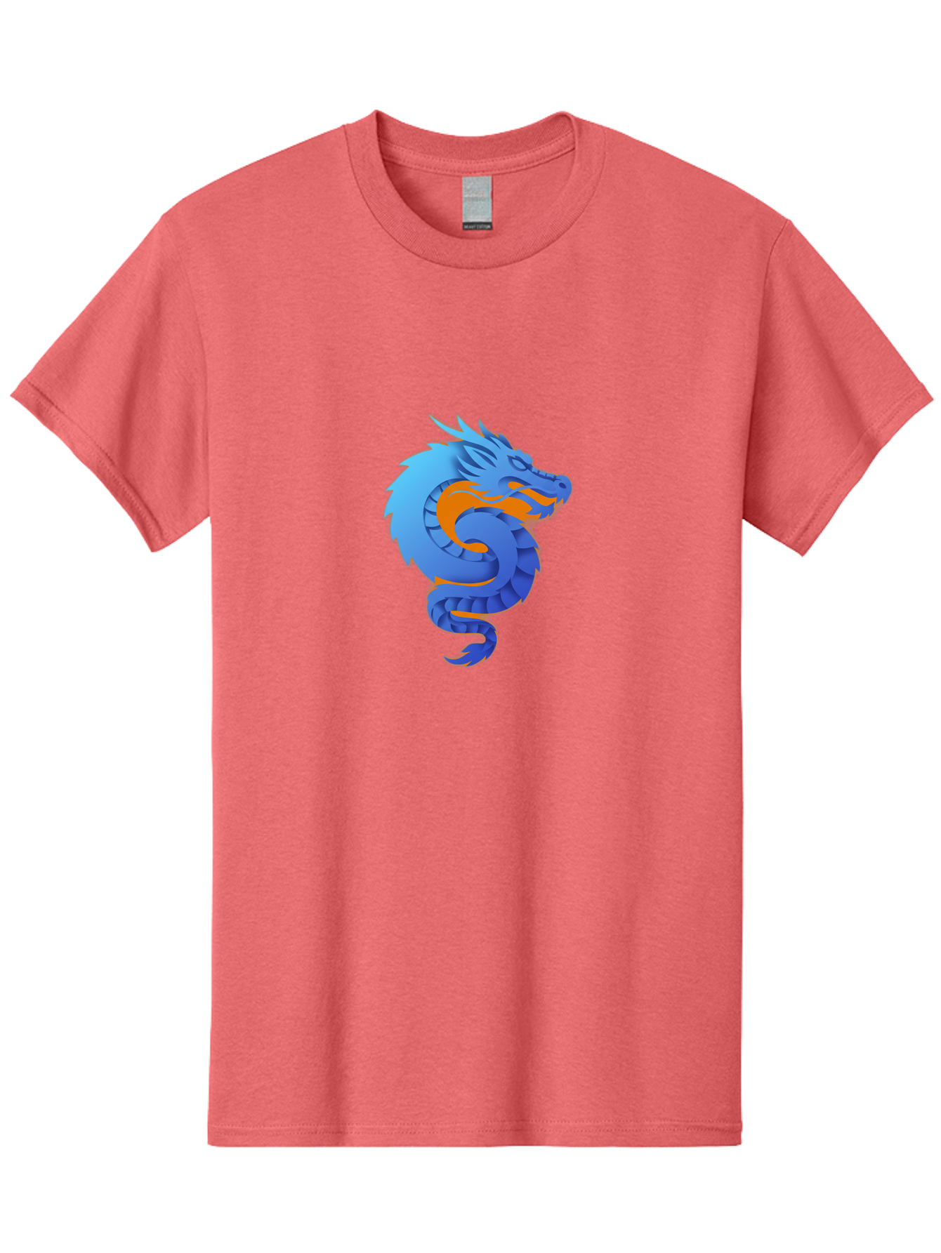 Blue-Dragon Men'S Graphic Tee, 100% Cotton, Comfortable Casual Summer Wear, Machine Washable, Blue Dragon, Orange Flames, Mythical Creature, Fantasy Art, Cartoon Illustration, Digital Graphics, Dragon Design, Logo Concept Baa173