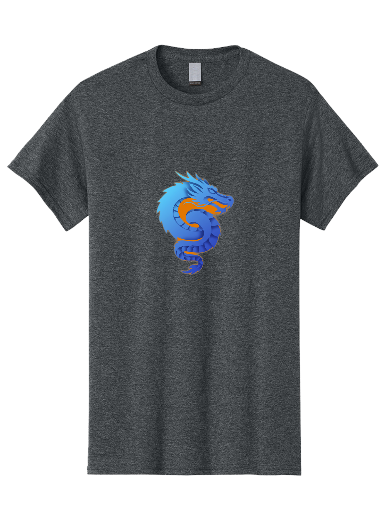 Blue-Dragon Men'S Graphic Tee, 100% Cotton, Comfortable Casual Summer Wear, Machine Washable, Blue Dragon, Orange Flames, Mythical Creature, Fantasy Art, Cartoon Illustration, Digital Graphics, Dragon Design, Logo Concept Baa173