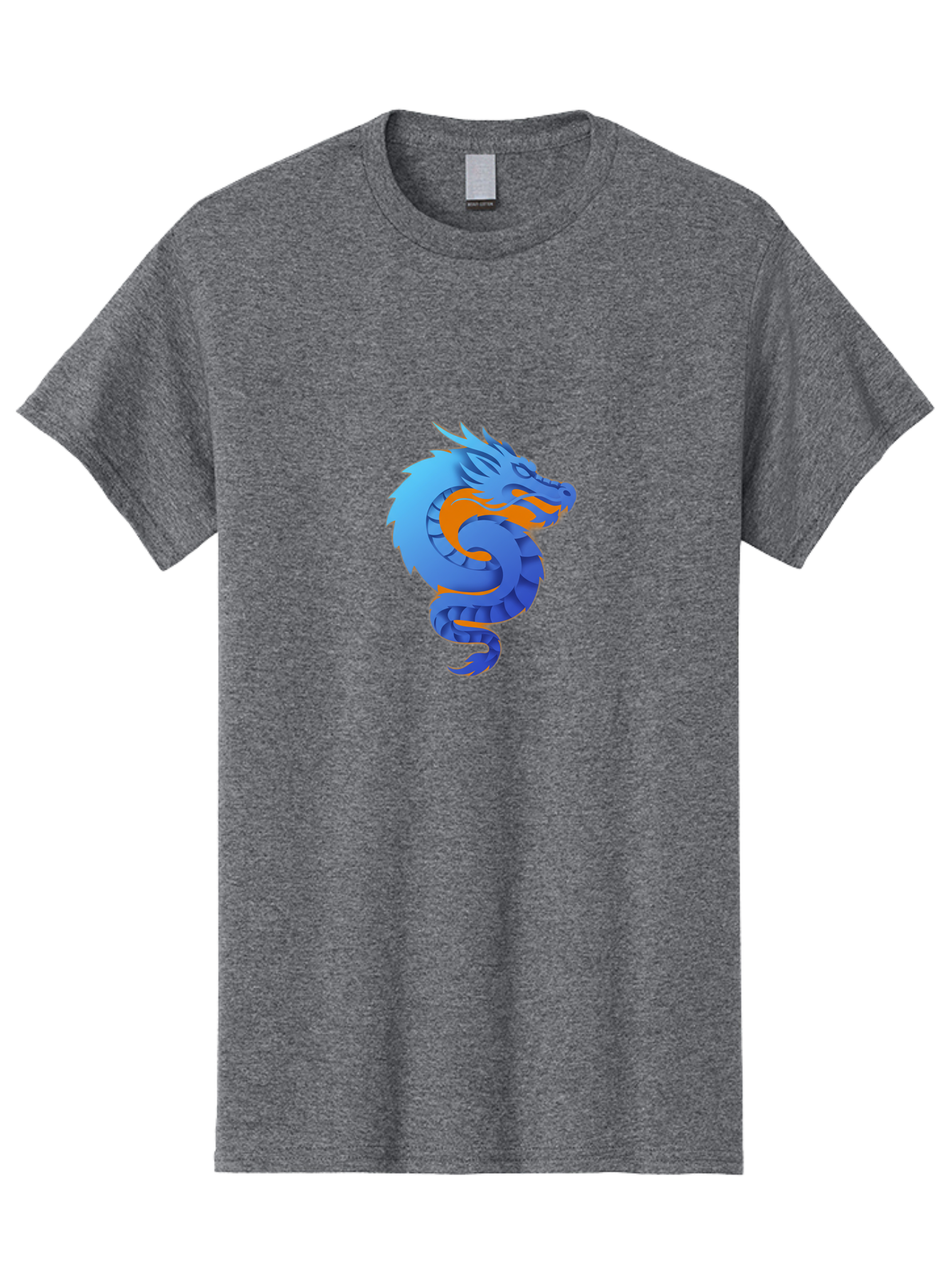Blue-Dragon Men'S Graphic Tee, 100% Cotton, Comfortable Casual Summer Wear, Machine Washable, Blue Dragon, Orange Flames, Mythical Creature, Fantasy Art, Cartoon Illustration, Digital Graphics, Dragon Design, Logo Concept Baa173