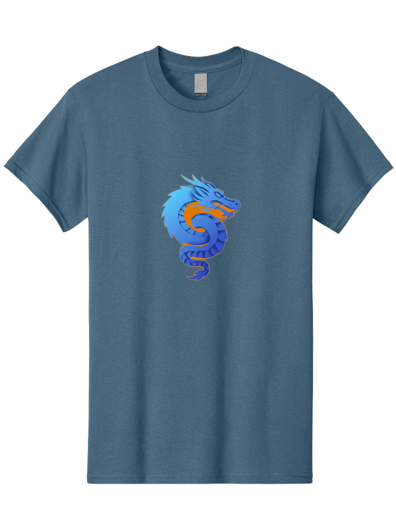 Blue-Dragon Men'S Graphic Tee, 100% Cotton, Comfortable Casual Summer Wear, Machine Washable, Blue Dragon, Orange Flames, Mythical Creature, Fantasy Art, Cartoon Illustration, Digital Graphics, Dragon Design, Logo Concept Baa173