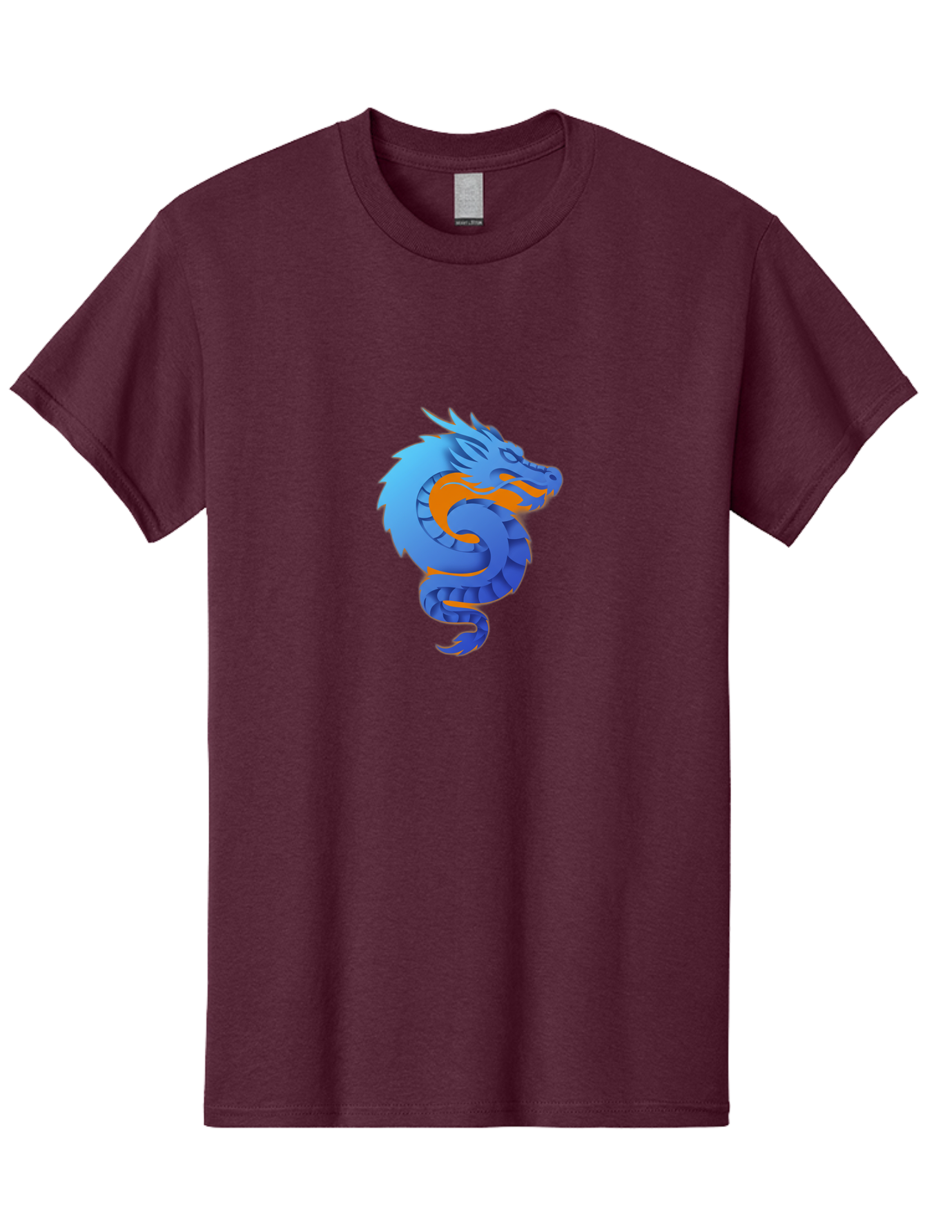 Blue-Dragon Men'S Graphic Tee, 100% Cotton, Comfortable Casual Summer Wear, Machine Washable, Blue Dragon, Orange Flames, Mythical Creature, Fantasy Art, Cartoon Illustration, Digital Graphics, Dragon Design, Logo Concept Baa173