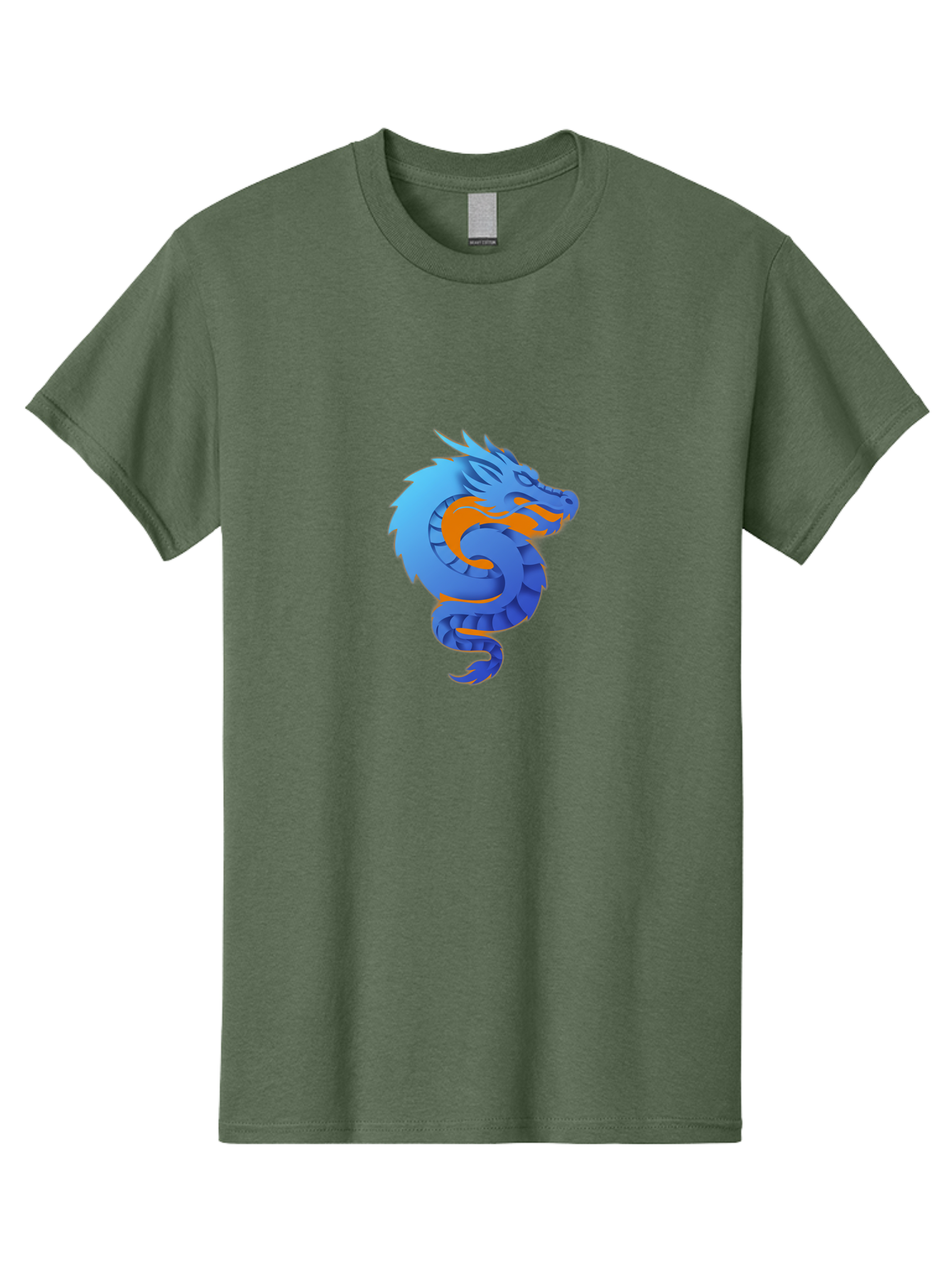Blue-Dragon Men'S Graphic Tee, 100% Cotton, Comfortable Casual Summer Wear, Machine Washable, Blue Dragon, Orange Flames, Mythical Creature, Fantasy Art, Cartoon Illustration, Digital Graphics, Dragon Design, Logo Concept Baa173
