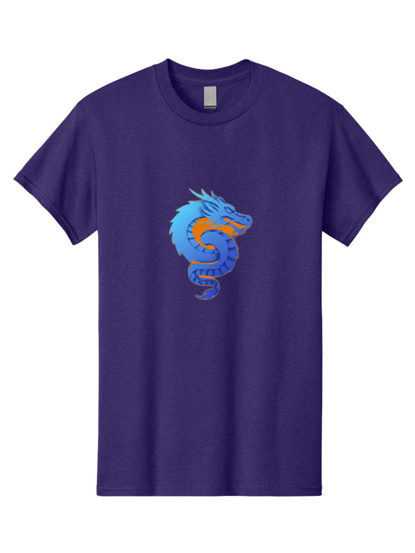 Blue-Dragon Men'S Graphic Tee, 100% Cotton, Comfortable Casual Summer Wear, Machine Washable, Blue Dragon, Orange Flames, Mythical Creature, Fantasy Art, Cartoon Illustration, Digital Graphics, Dragon Design, Logo Concept Baa173
