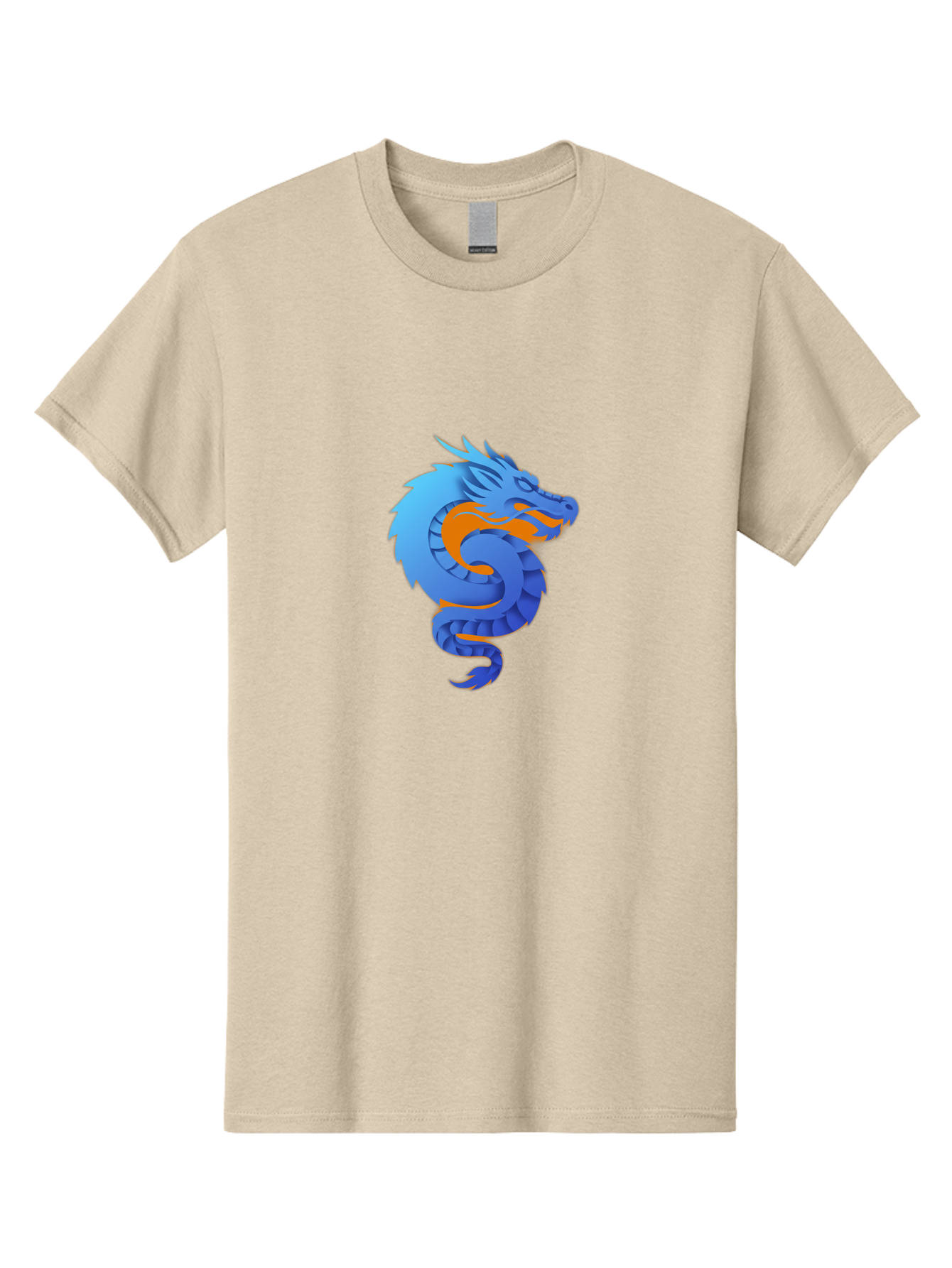 Blue-Dragon Men'S Graphic Tee, 100% Cotton, Comfortable Casual Summer Wear, Machine Washable, Blue Dragon, Orange Flames, Mythical Creature, Fantasy Art, Cartoon Illustration, Digital Graphics, Dragon Design, Logo Concept Baa173