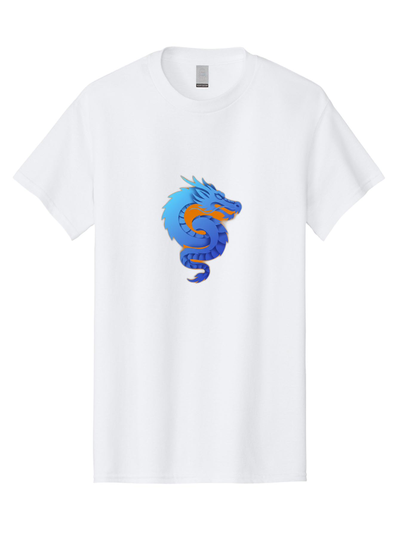 Blue-Dragon Men'S Graphic Tee, 100% Cotton, Comfortable Casual Summer Wear, Machine Washable, Blue Dragon, Orange Flames, Mythical Creature, Fantasy Art, Cartoon Illustration, Digital Graphics, Dragon Design, Logo Concept Baa173