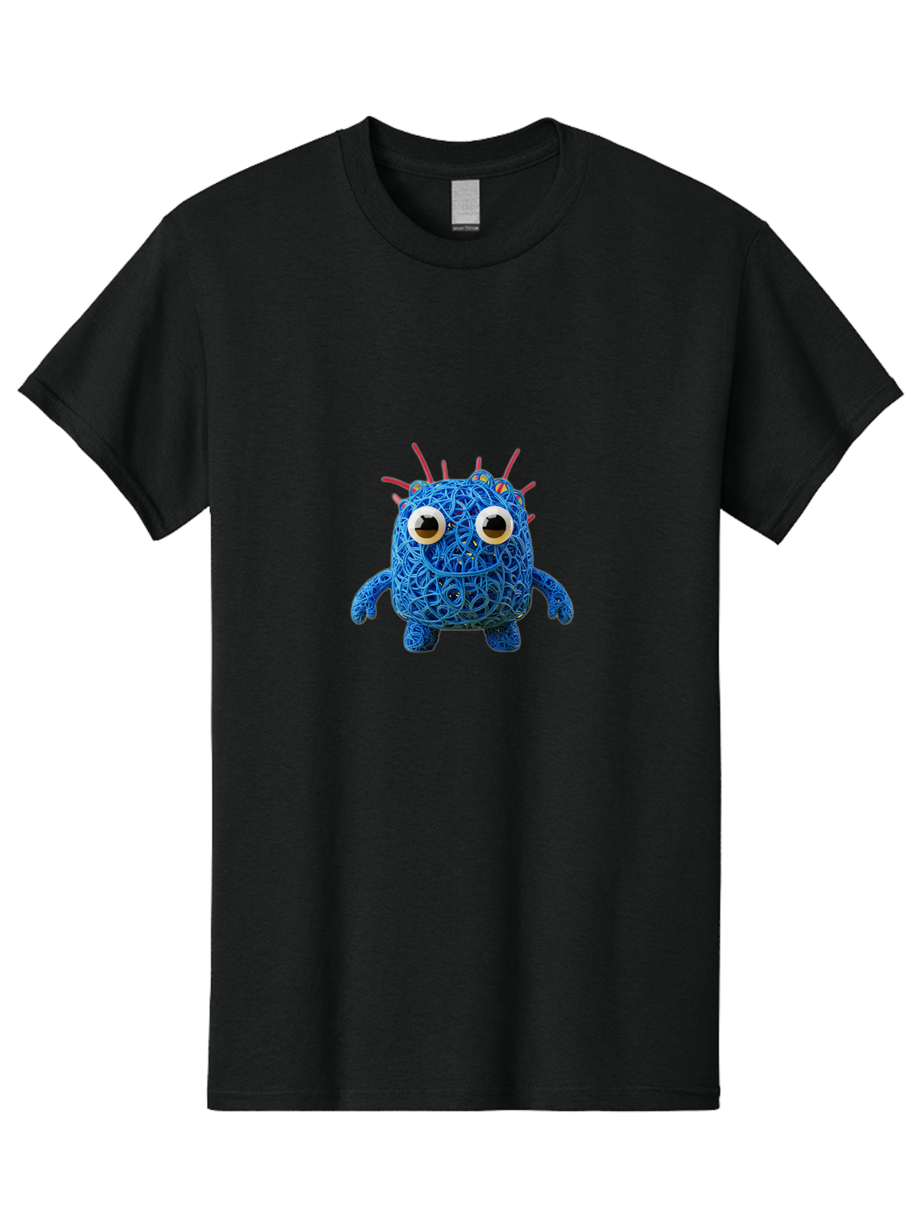 Blue-Germ Men'S Graphic Tee, 100% Cotton, Comfortable Casual Summer Wear, Machine Washable, Blue Virus Character, Cartoon Virus, Quirky Design, Oversized Eyes, Comical Creature, Abstract Virus Representation, Funny Art, Playful Germ Baa174