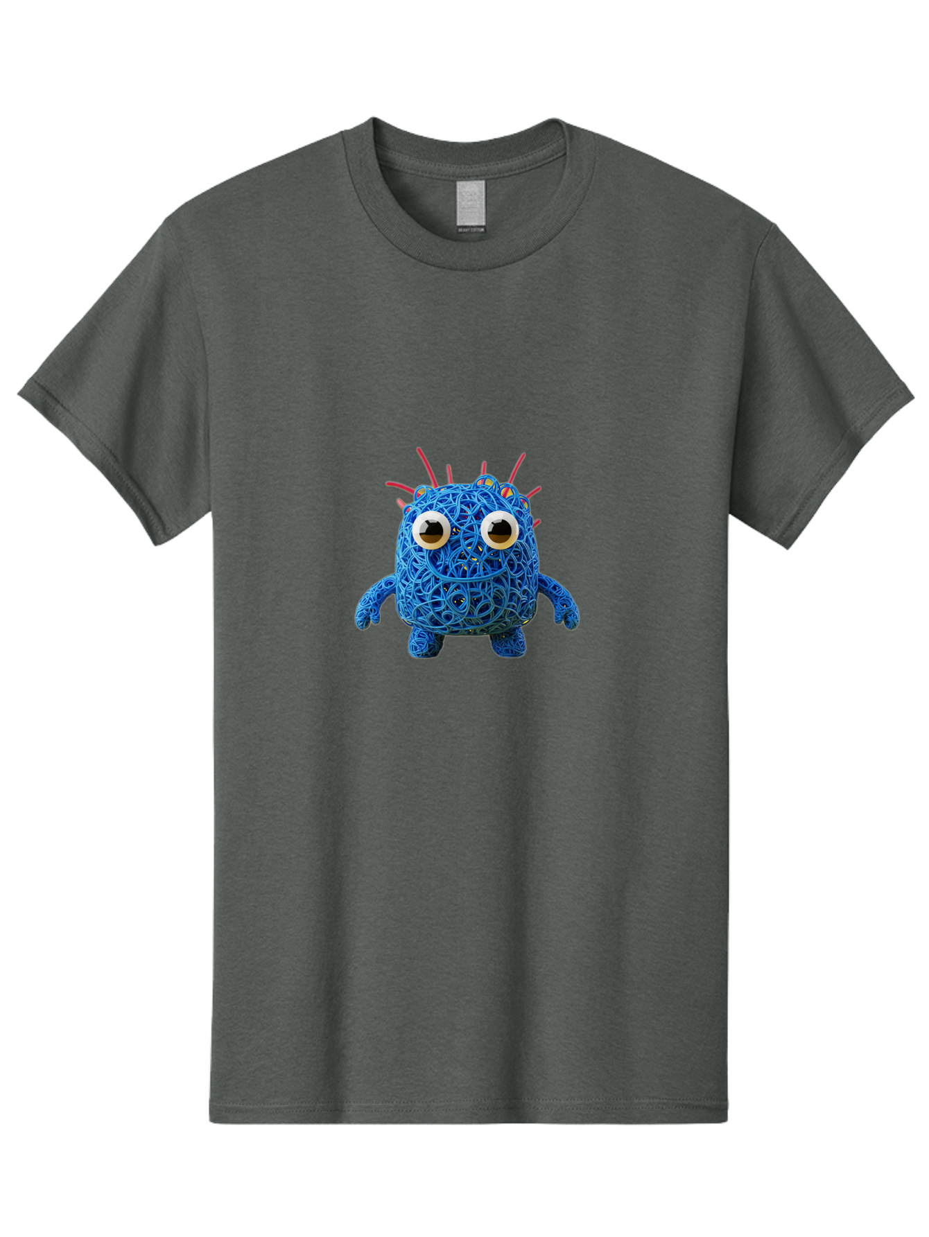 Blue-Germ Men'S Graphic Tee, 100% Cotton, Comfortable Casual Summer Wear, Machine Washable, Blue Virus Character, Cartoon Virus, Quirky Design, Oversized Eyes, Comical Creature, Abstract Virus Representation, Funny Art, Playful Germ Baa174