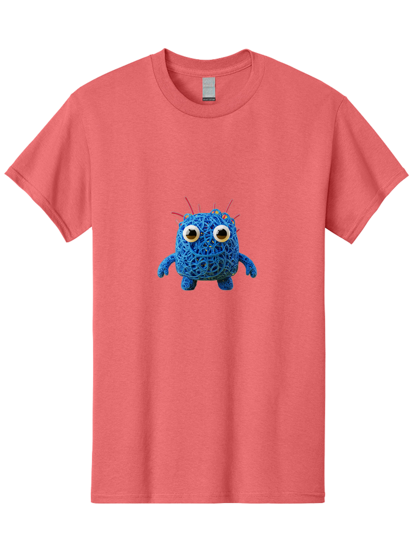 Blue-Germ Men'S Graphic Tee, 100% Cotton, Comfortable Casual Summer Wear, Machine Washable, Blue Virus Character, Cartoon Virus, Quirky Design, Oversized Eyes, Comical Creature, Abstract Virus Representation, Funny Art, Playful Germ Baa174