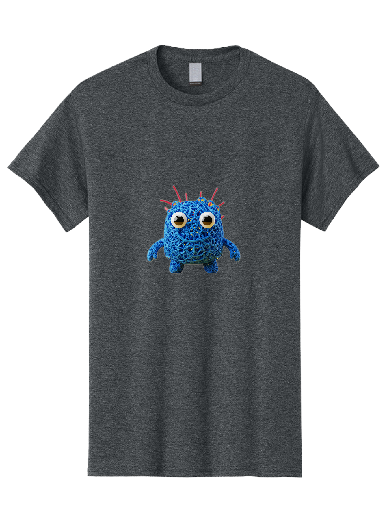Blue-Germ Men'S Graphic Tee, 100% Cotton, Comfortable Casual Summer Wear, Machine Washable, Blue Virus Character, Cartoon Virus, Quirky Design, Oversized Eyes, Comical Creature, Abstract Virus Representation, Funny Art, Playful Germ Baa174