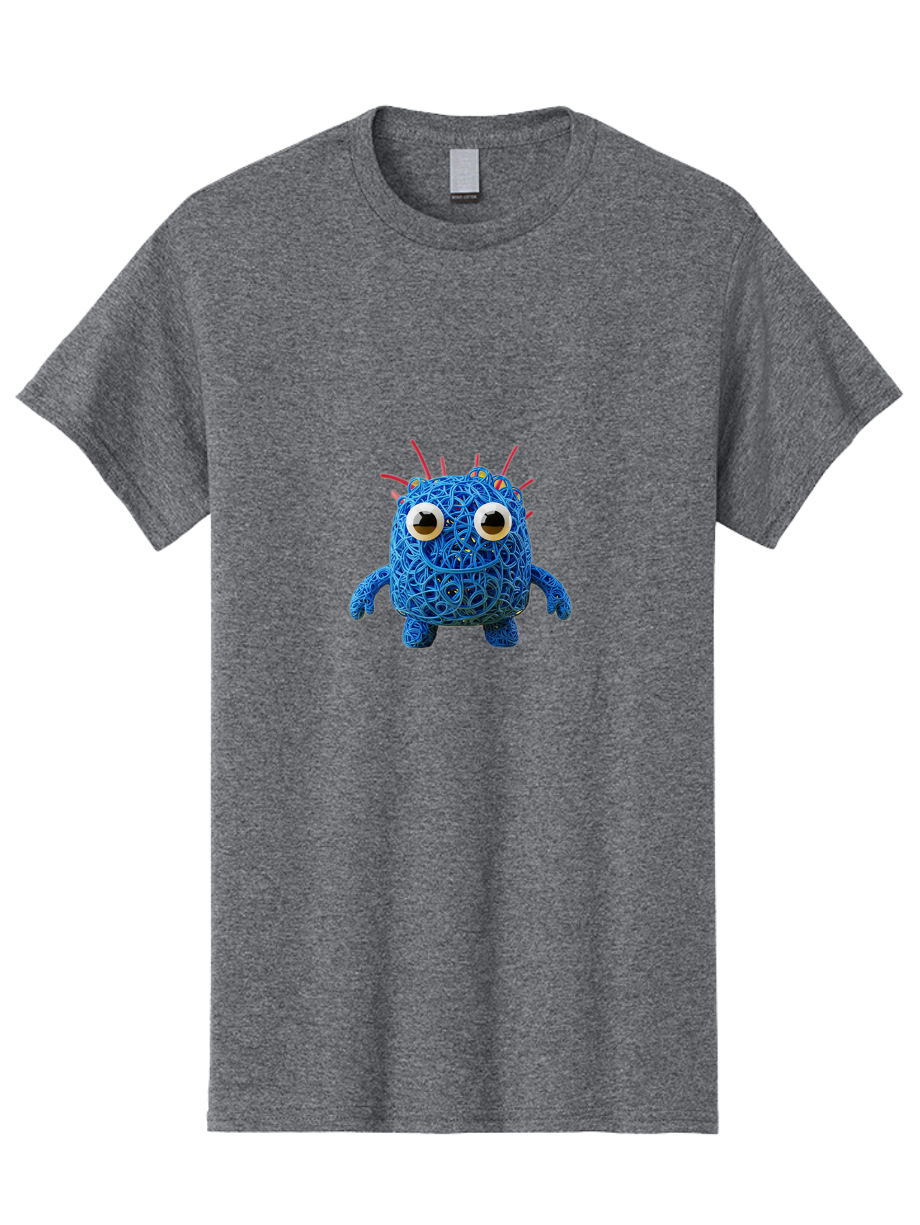Blue-Germ Men'S Graphic Tee, 100% Cotton, Comfortable Casual Summer Wear, Machine Washable, Blue Virus Character, Cartoon Virus, Quirky Design, Oversized Eyes, Comical Creature, Abstract Virus Representation, Funny Art, Playful Germ Baa174