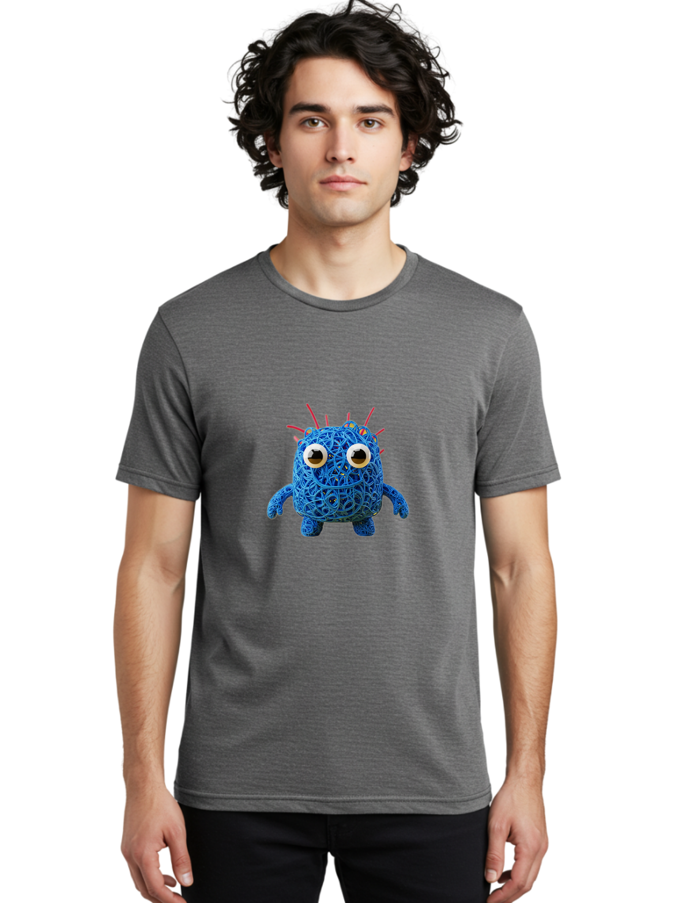 Blue-Germ Men'S Graphic Tee, 100% Cotton, Comfortable Casual Summer Wear, Machine Washable, Blue Virus Character, Cartoon Virus, Quirky Design, Oversized Eyes, Comical Creature, Abstract Virus Representation, Funny Art, Playful Germ Baa174