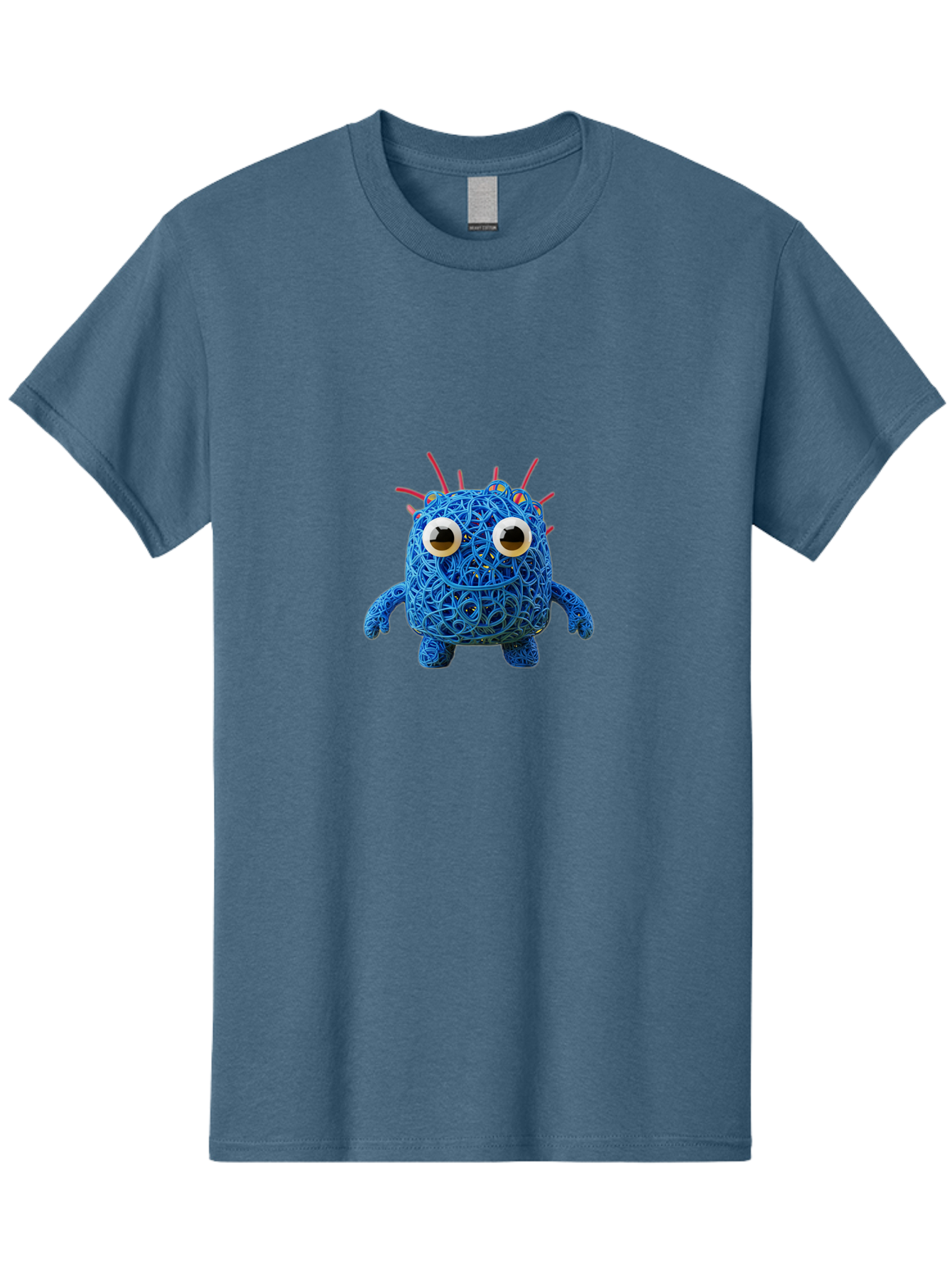 Blue-Germ Men'S Graphic Tee, 100% Cotton, Comfortable Casual Summer Wear, Machine Washable, Blue Virus Character, Cartoon Virus, Quirky Design, Oversized Eyes, Comical Creature, Abstract Virus Representation, Funny Art, Playful Germ Baa174