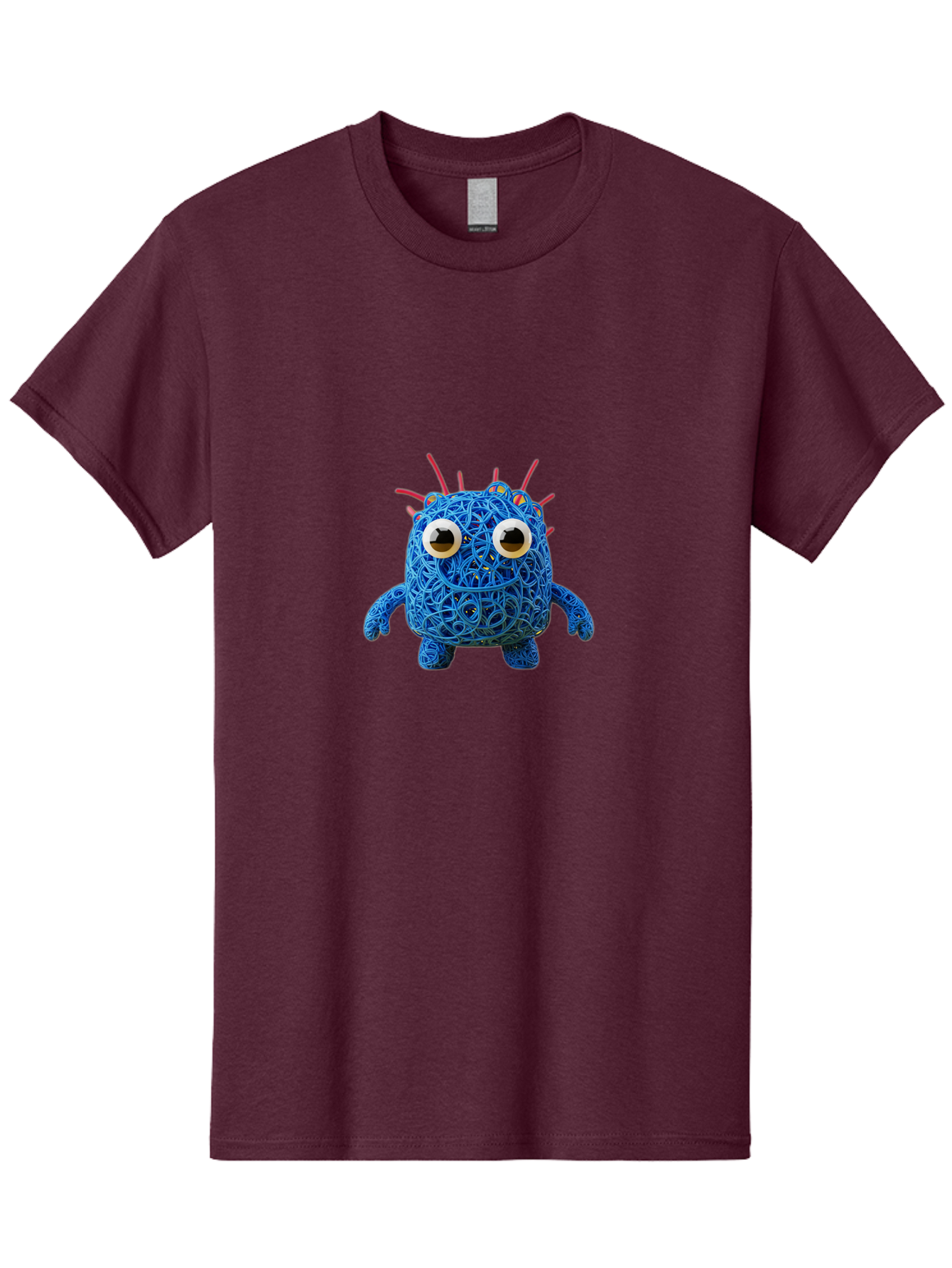Blue-Germ Men'S Graphic Tee, 100% Cotton, Comfortable Casual Summer Wear, Machine Washable, Blue Virus Character, Cartoon Virus, Quirky Design, Oversized Eyes, Comical Creature, Abstract Virus Representation, Funny Art, Playful Germ Baa174
