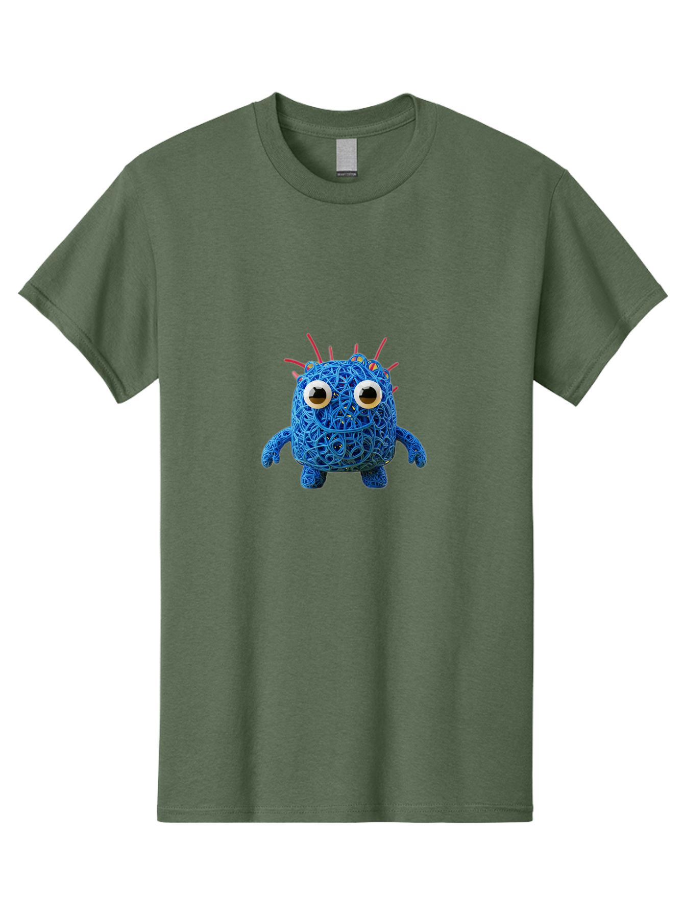 Blue-Germ Men'S Graphic Tee, 100% Cotton, Comfortable Casual Summer Wear, Machine Washable, Blue Virus Character, Cartoon Virus, Quirky Design, Oversized Eyes, Comical Creature, Abstract Virus Representation, Funny Art, Playful Germ Baa174