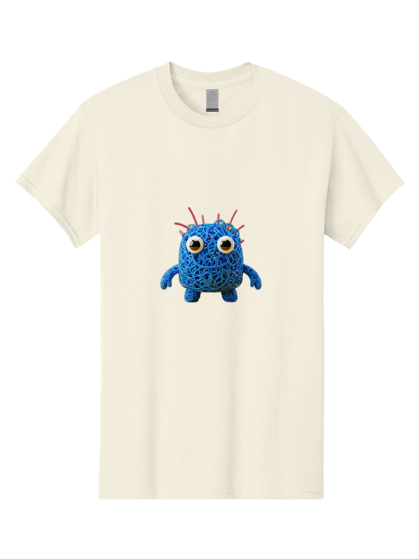 Blue-Germ Men'S Graphic Tee, 100% Cotton, Comfortable Casual Summer Wear, Machine Washable, Blue Virus Character, Cartoon Virus, Quirky Design, Oversized Eyes, Comical Creature, Abstract Virus Representation, Funny Art, Playful Germ Baa174