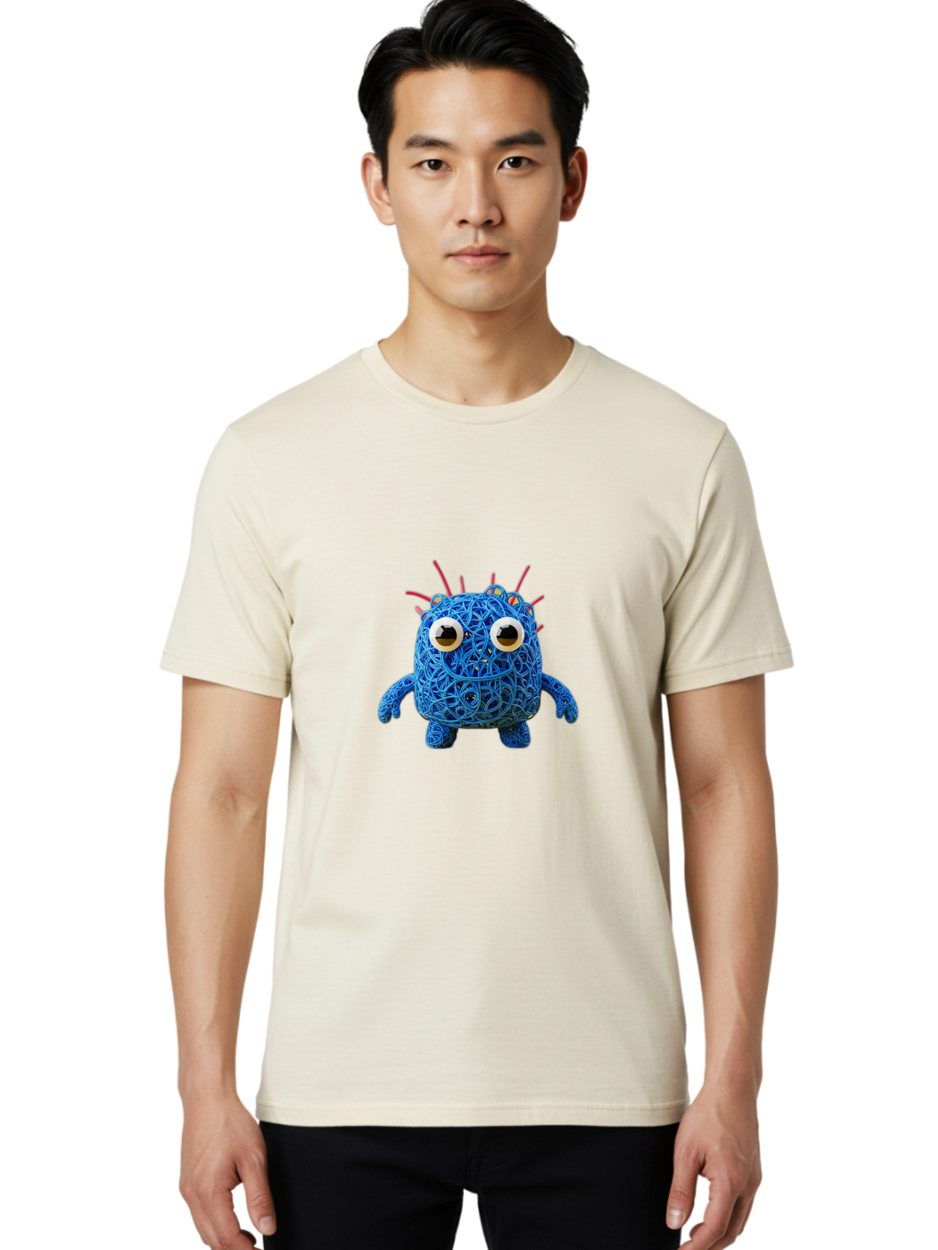 Blue-Germ Men'S Graphic Tee, 100% Cotton, Comfortable Casual Summer Wear, Machine Washable, Blue Virus Character, Cartoon Virus, Quirky Design, Oversized Eyes, Comical Creature, Abstract Virus Representation, Funny Art, Playful Germ Baa174