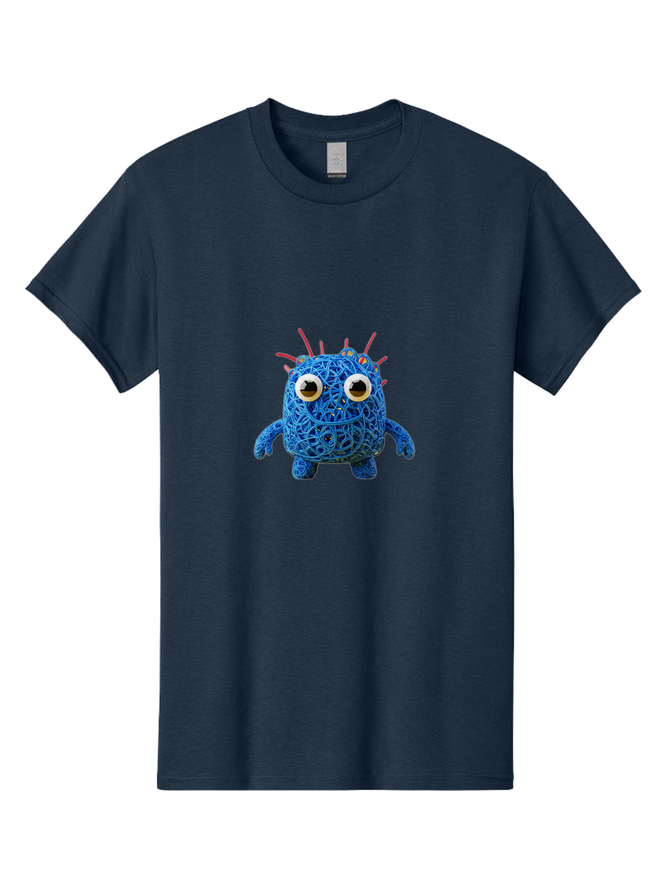Blue-Germ Men'S Graphic Tee, 100% Cotton, Comfortable Casual Summer Wear, Machine Washable, Blue Virus Character, Cartoon Virus, Quirky Design, Oversized Eyes, Comical Creature, Abstract Virus Representation, Funny Art, Playful Germ Baa174