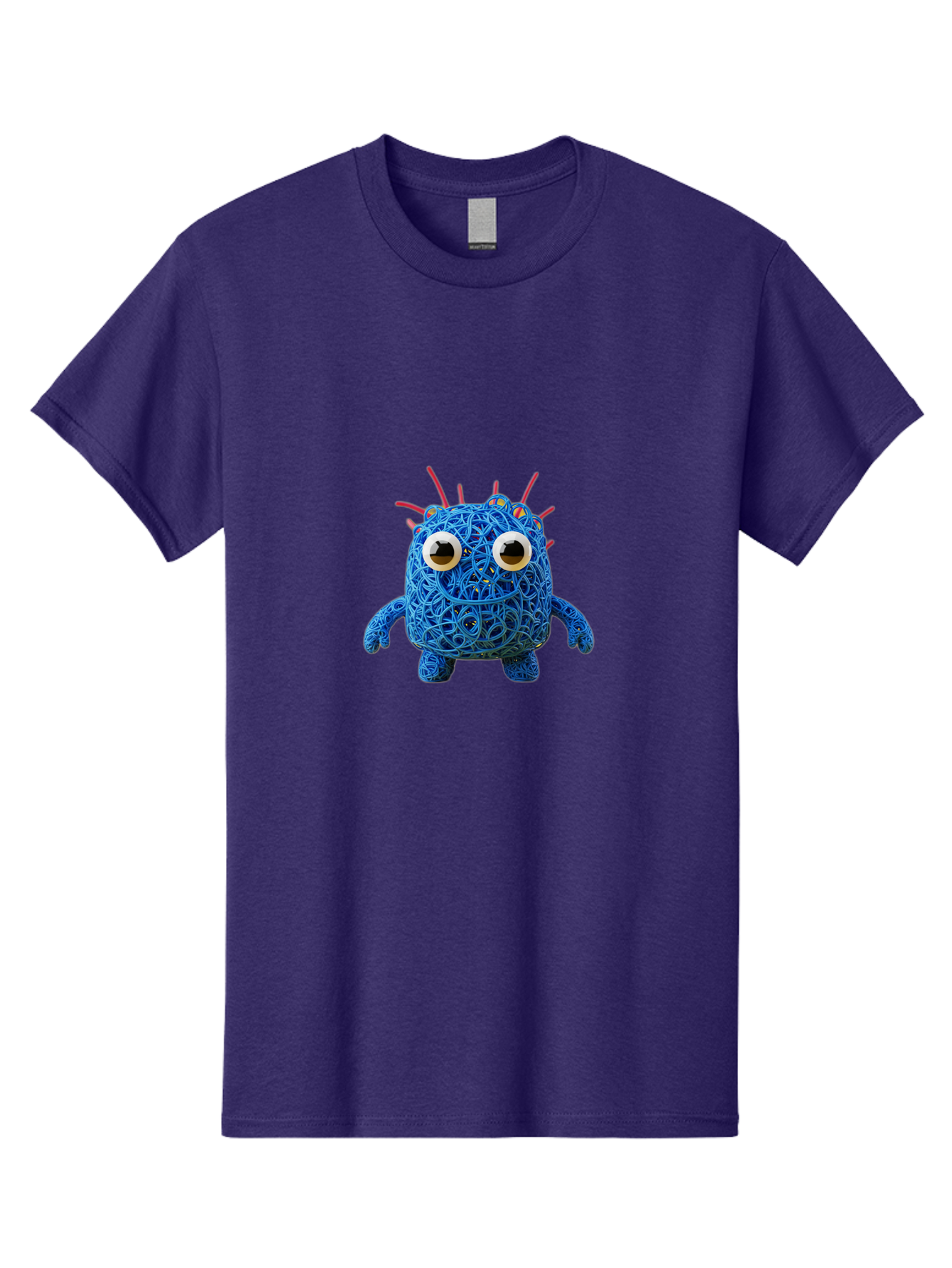 Blue-Germ Men'S Graphic Tee, 100% Cotton, Comfortable Casual Summer Wear, Machine Washable, Blue Virus Character, Cartoon Virus, Quirky Design, Oversized Eyes, Comical Creature, Abstract Virus Representation, Funny Art, Playful Germ Baa174