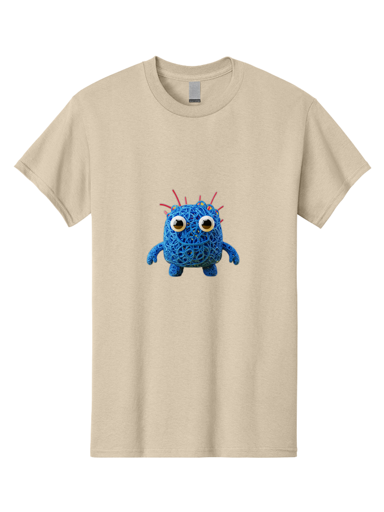Blue-Germ Men'S Graphic Tee, 100% Cotton, Comfortable Casual Summer Wear, Machine Washable, Blue Virus Character, Cartoon Virus, Quirky Design, Oversized Eyes, Comical Creature, Abstract Virus Representation, Funny Art, Playful Germ Baa174
