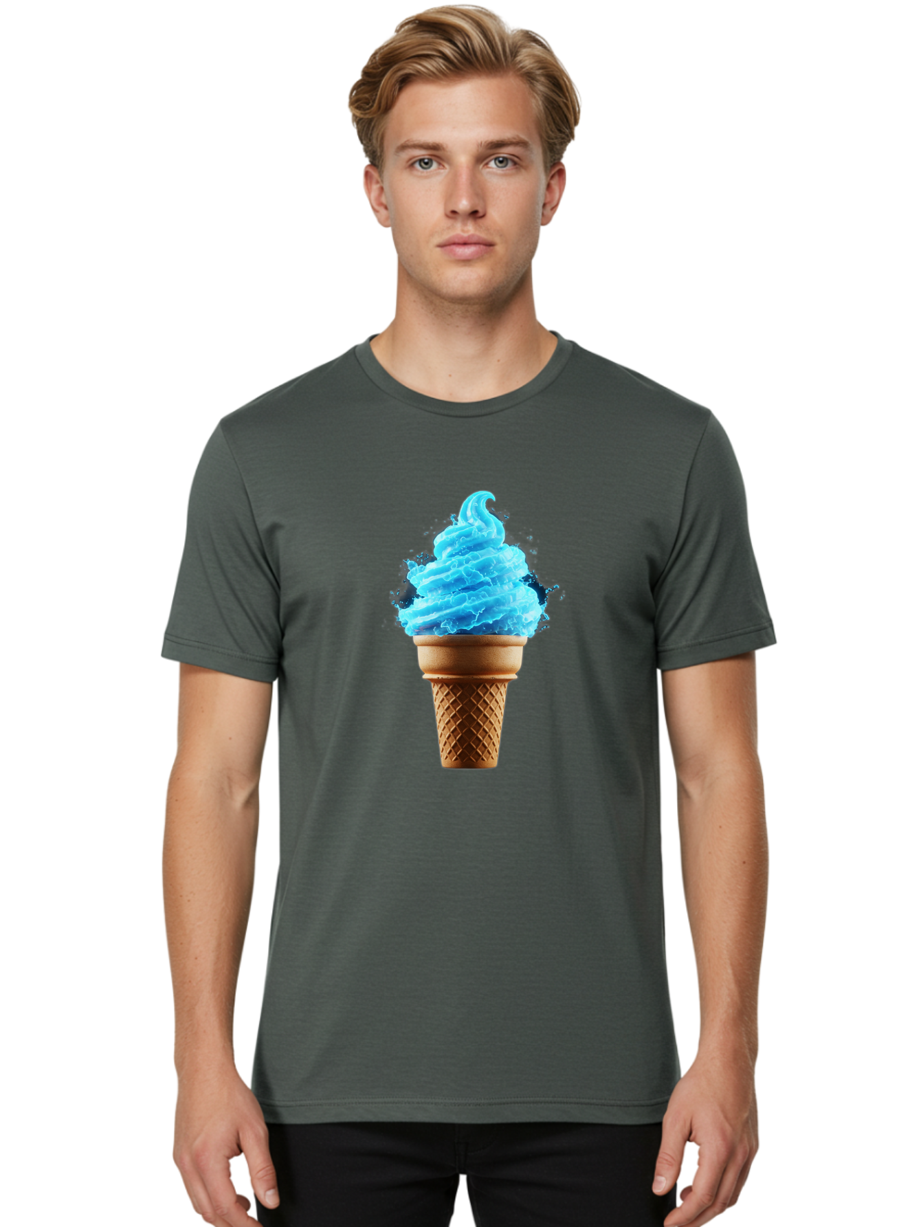 Blue-Ice-Cream-Cone Men'S Graphic Tee, 100% Cotton, Comfortable Casual Summer Wear, Machine Washable, Blue Ice Cream, Ice Cream Cone, Soft Serve, Sweet Treats, Summertime Fun, Cold Desserts, Ice Cream Lovers, Frozen Delights, Creamy Texture, Baa175