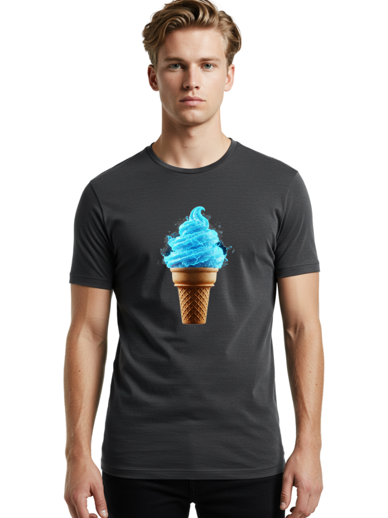 Blue-Ice-Cream-Cone Men'S Graphic Tee, 100% Cotton, Comfortable Casual Summer Wear, Machine Washable, Blue Ice Cream, Ice Cream Cone, Soft Serve, Sweet Treats, Summertime Fun, Cold Desserts, Ice Cream Lovers, Frozen Delights, Creamy Texture, Baa175