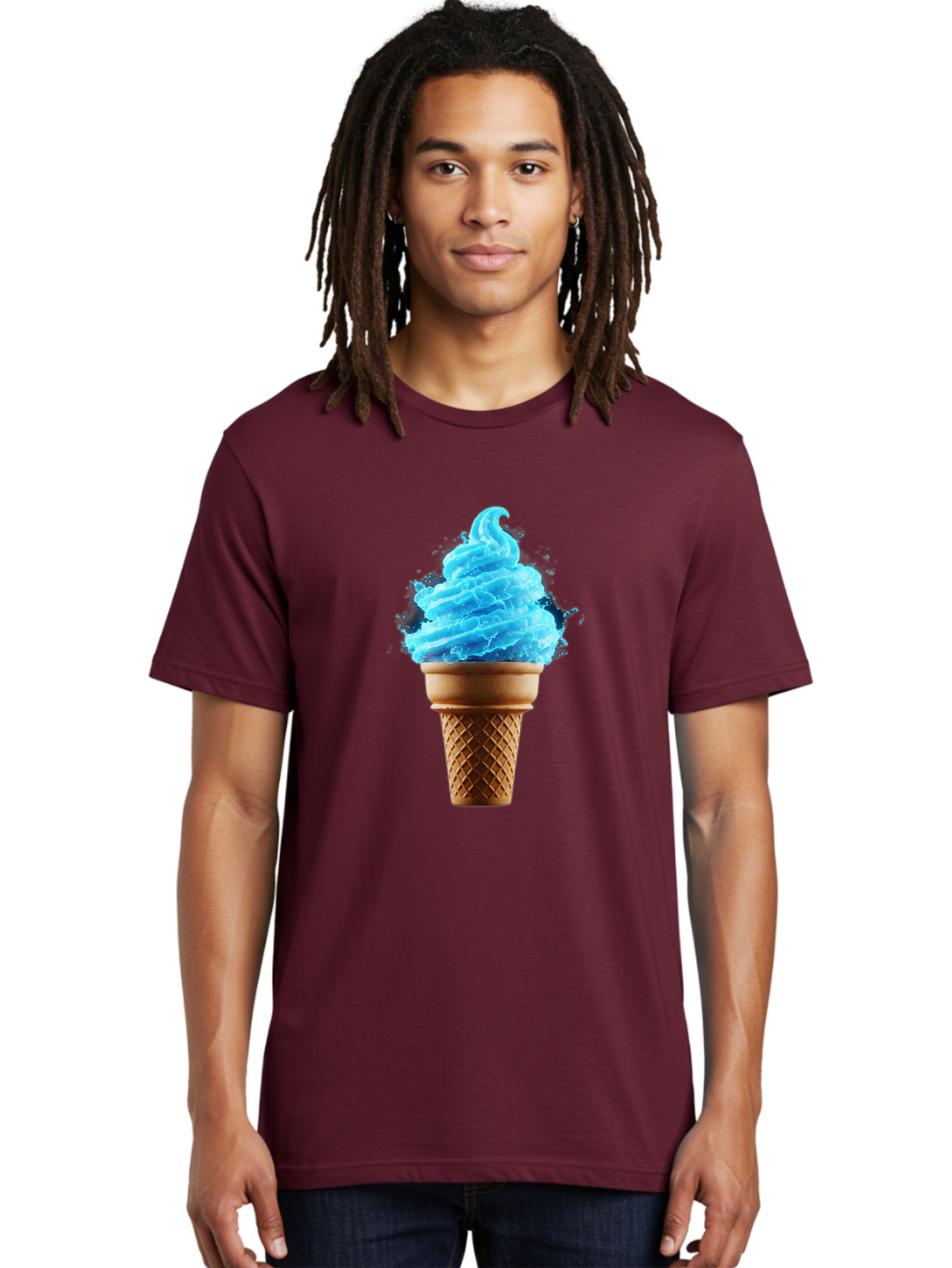 Blue-Ice-Cream-Cone Men'S Graphic Tee, 100% Cotton, Comfortable Casual Summer Wear, Machine Washable, Blue Ice Cream, Ice Cream Cone, Soft Serve, Sweet Treats, Summertime Fun, Cold Desserts, Ice Cream Lovers, Frozen Delights, Creamy Texture, Baa175