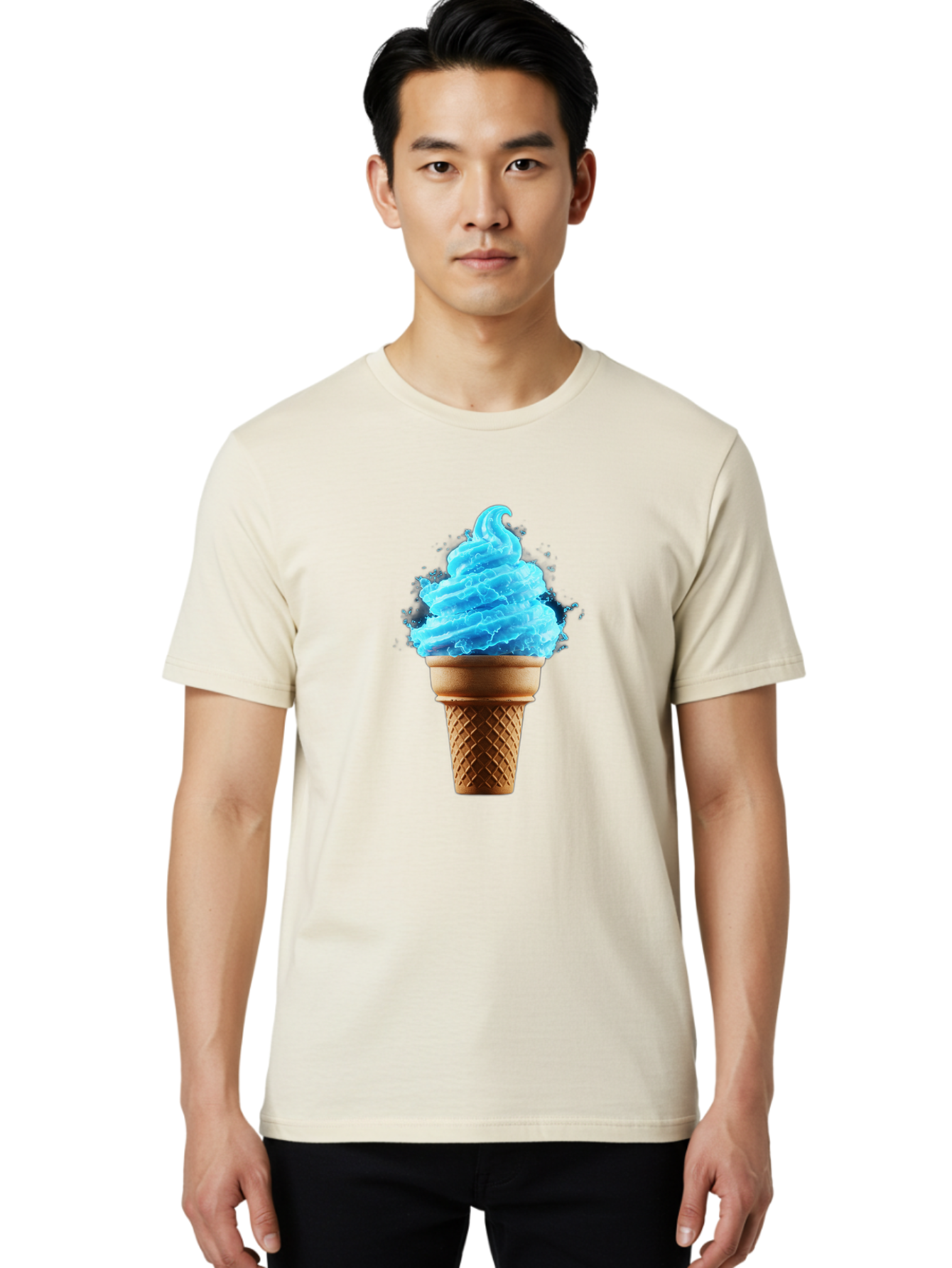 Blue-Ice-Cream-Cone Men'S Graphic Tee, 100% Cotton, Comfortable Casual Summer Wear, Machine Washable, Blue Ice Cream, Ice Cream Cone, Soft Serve, Sweet Treats, Summertime Fun, Cold Desserts, Ice Cream Lovers, Frozen Delights, Creamy Texture, Baa175