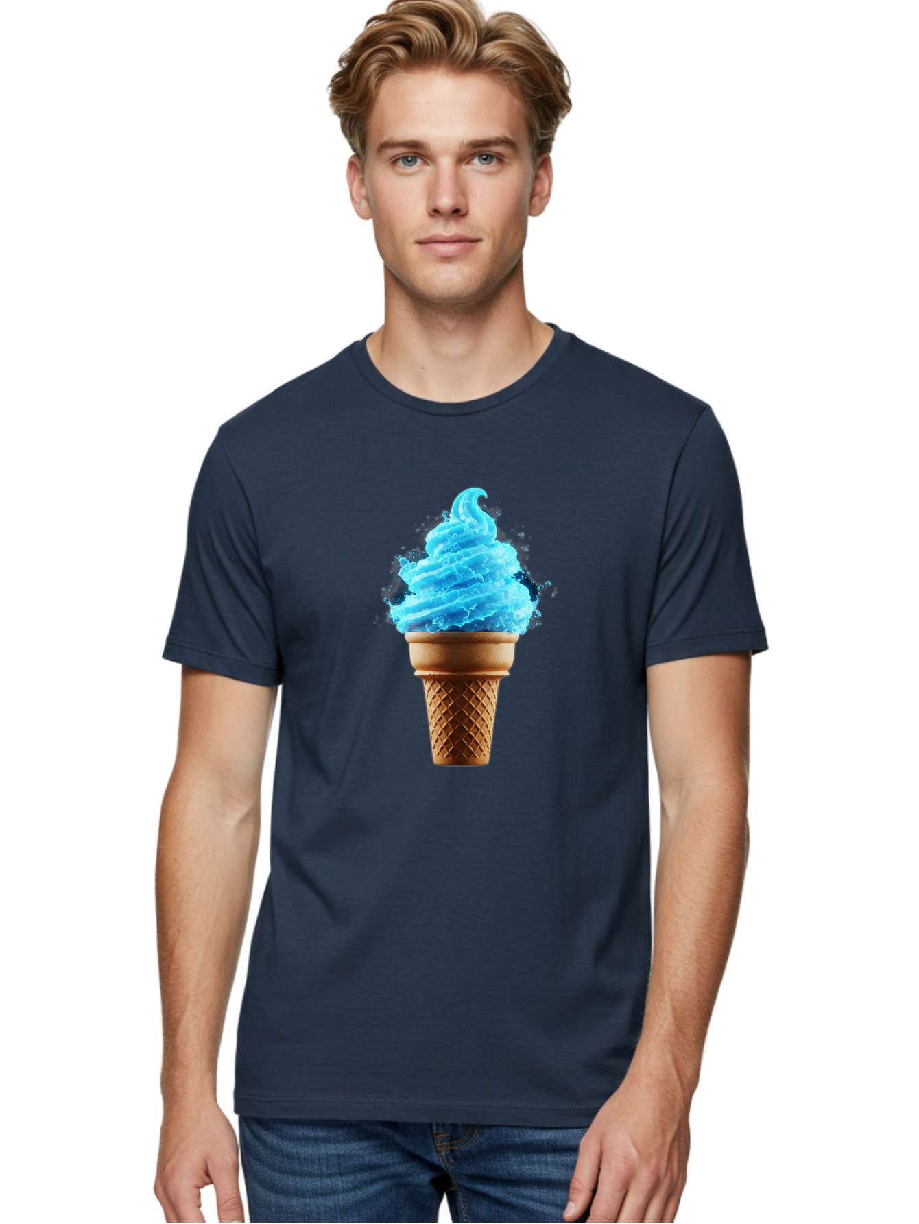 Blue-Ice-Cream-Cone Men'S Graphic Tee, 100% Cotton, Comfortable Casual Summer Wear, Machine Washable, Blue Ice Cream, Ice Cream Cone, Soft Serve, Sweet Treats, Summertime Fun, Cold Desserts, Ice Cream Lovers, Frozen Delights, Creamy Texture, Baa175