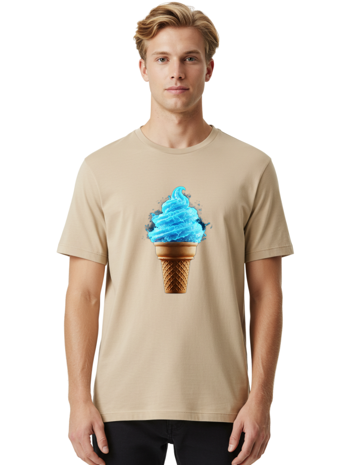 Blue-Ice-Cream-Cone Men'S Graphic Tee, 100% Cotton, Comfortable Casual Summer Wear, Machine Washable, Blue Ice Cream, Ice Cream Cone, Soft Serve, Sweet Treats, Summertime Fun, Cold Desserts, Ice Cream Lovers, Frozen Delights, Creamy Texture, Baa175