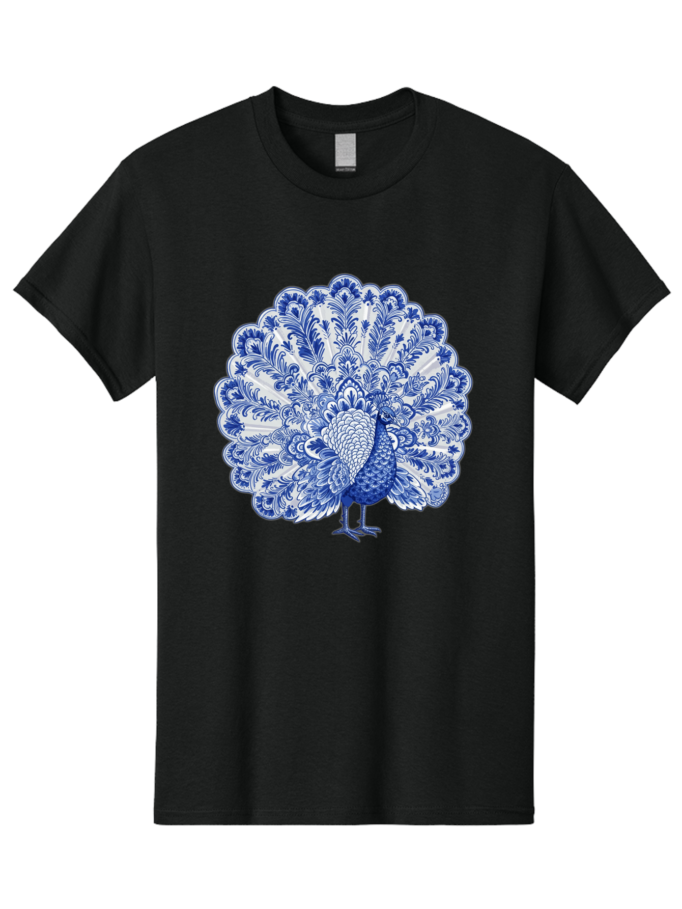 Blue-Peacock Men'S Graphic Tee, 100% Cotton, Comfortable Casual Summer Wear, Machine Washable, Peacock Illustration, Blue And White Design, Floral Pattern, Elegant Bird, Ornate Plumage, Luxurious Texture, Vintage Style, Decorative Art, Baa176