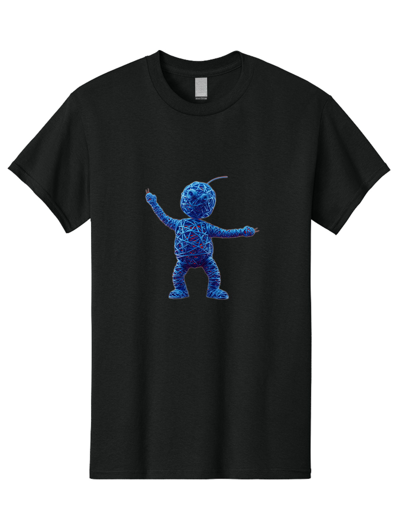 Blue-Wire-Figure Men'S Graphic Tee, 100% Cotton, Comfortable Casual Summer Wear, Machine Washable, Wire Twisted Figure, Abstract Character, Avant-Garde Art, Surreal Sculpture, Contemporary Design, Artistic Expression, Modern Art, Blue Wire, Baa177