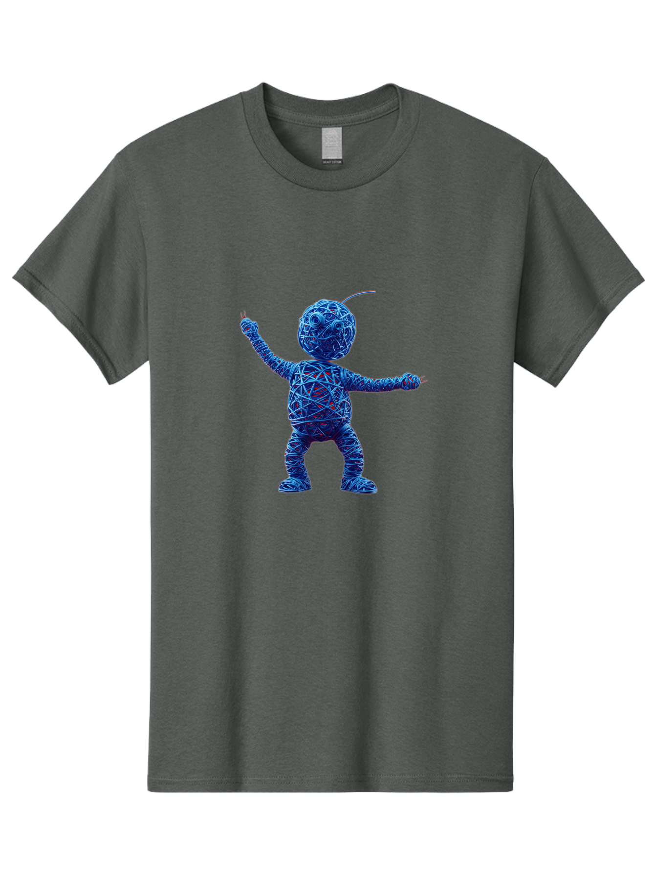 Blue-Wire-Figure Men'S Graphic Tee, 100% Cotton, Comfortable Casual Summer Wear, Machine Washable, Wire Twisted Figure, Abstract Character, Avant-Garde Art, Surreal Sculpture, Contemporary Design, Artistic Expression, Modern Art, Blue Wire, Baa177