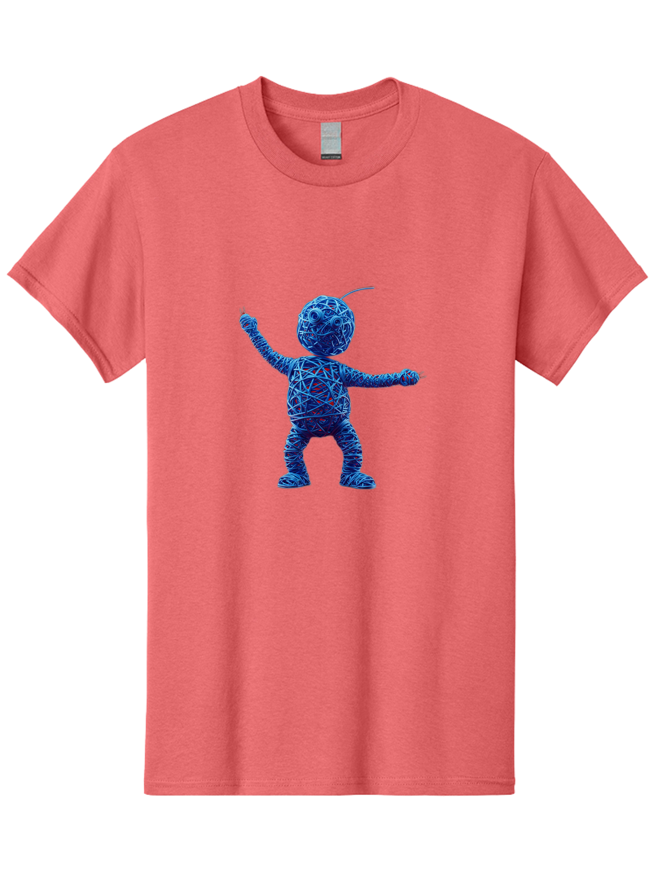 Blue-Wire-Figure Men'S Graphic Tee, 100% Cotton, Comfortable Casual Summer Wear, Machine Washable, Wire Twisted Figure, Abstract Character, Avant-Garde Art, Surreal Sculpture, Contemporary Design, Artistic Expression, Modern Art, Blue Wire, Baa177