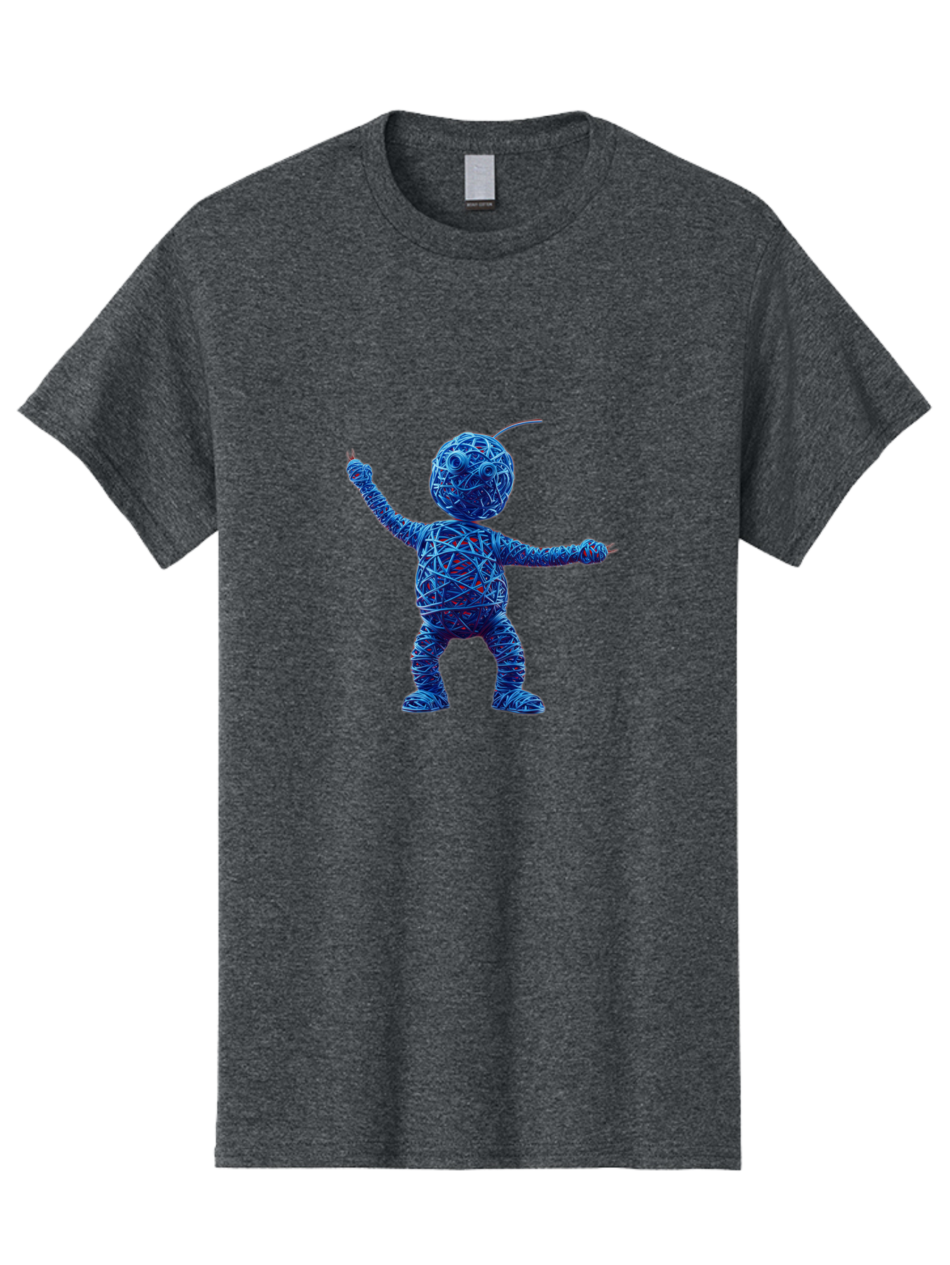 Blue-Wire-Figure Men'S Graphic Tee, 100% Cotton, Comfortable Casual Summer Wear, Machine Washable, Wire Twisted Figure, Abstract Character, Avant-Garde Art, Surreal Sculpture, Contemporary Design, Artistic Expression, Modern Art, Blue Wire, Baa177