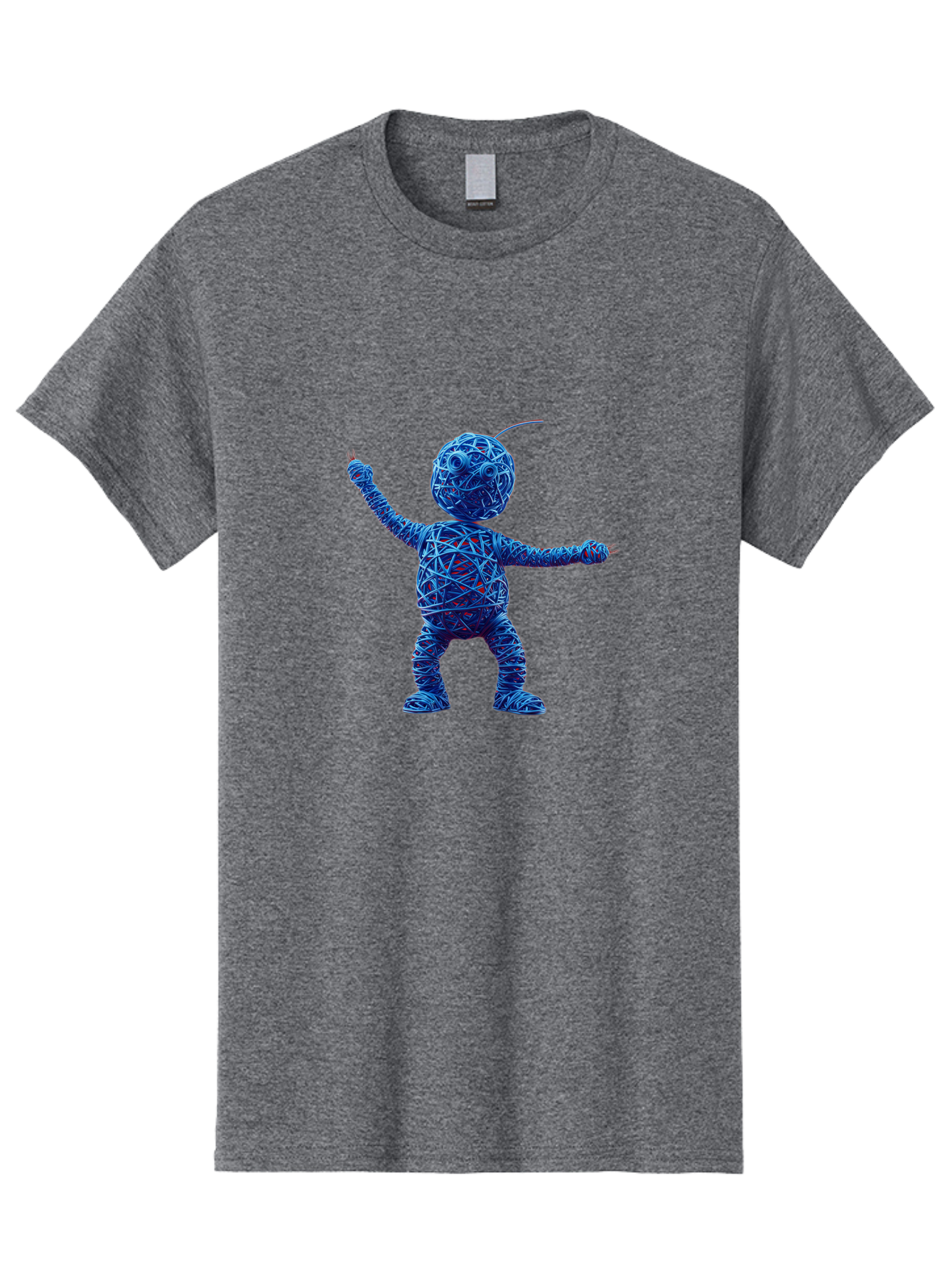 Blue-Wire-Figure Men'S Graphic Tee, 100% Cotton, Comfortable Casual Summer Wear, Machine Washable, Wire Twisted Figure, Abstract Character, Avant-Garde Art, Surreal Sculpture, Contemporary Design, Artistic Expression, Modern Art, Blue Wire, Baa177
